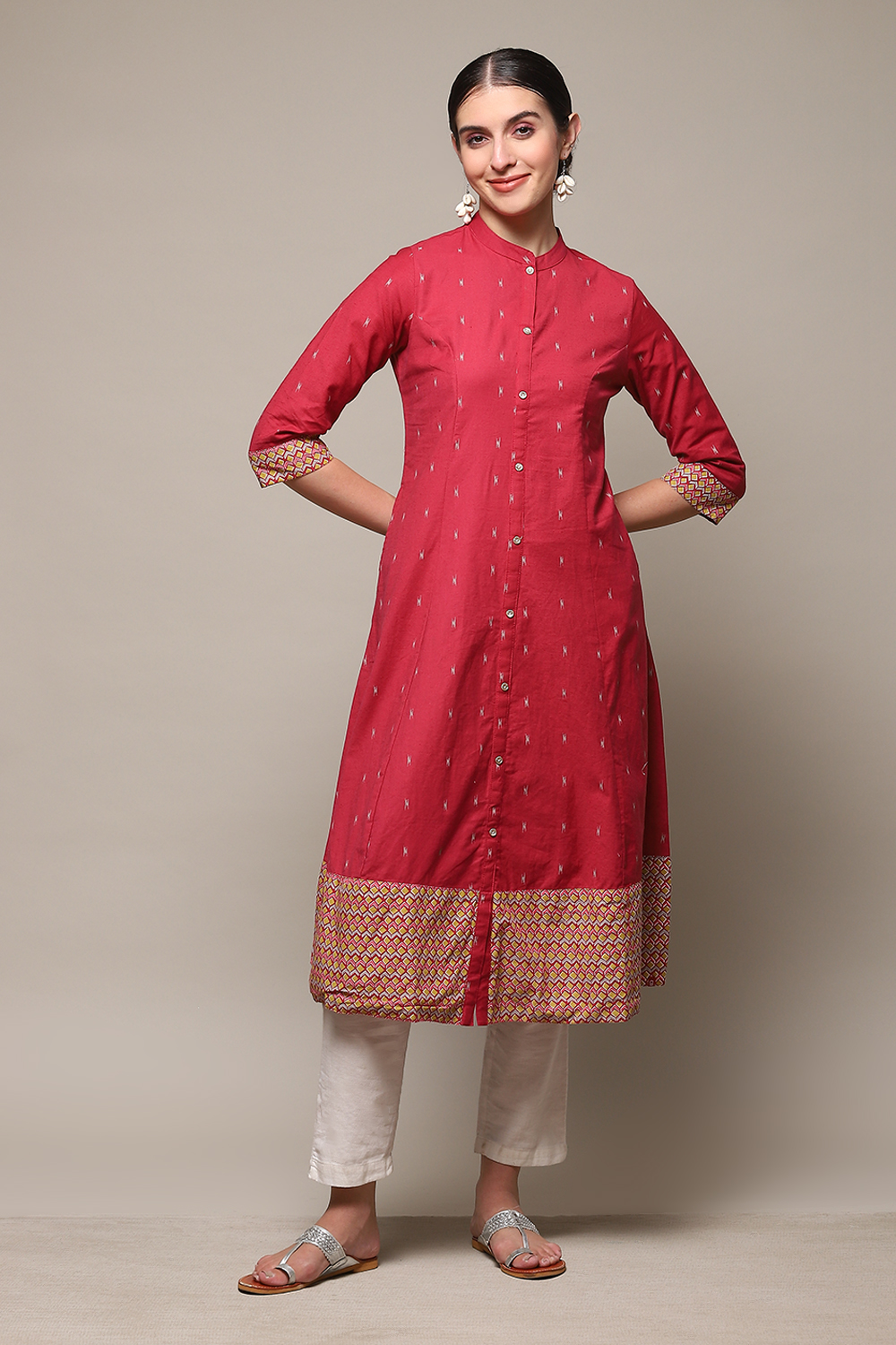 Pink Cotton Blend A-Line Printed Kurta image number 0