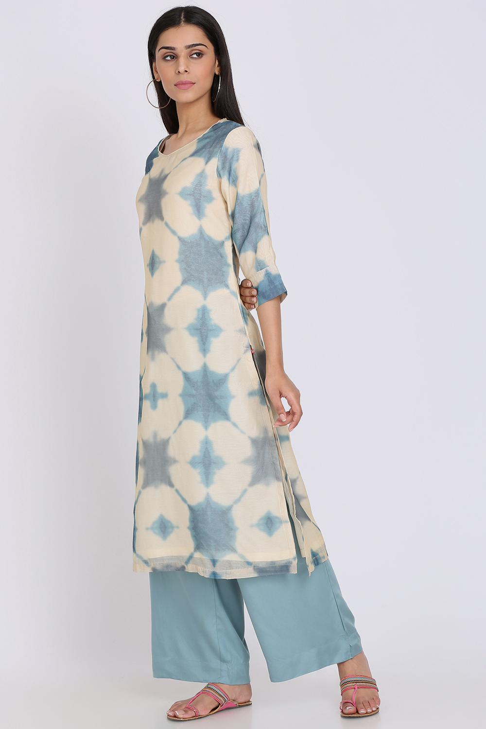 Cream Poly Cotton Straight Printed Kurta image number 2