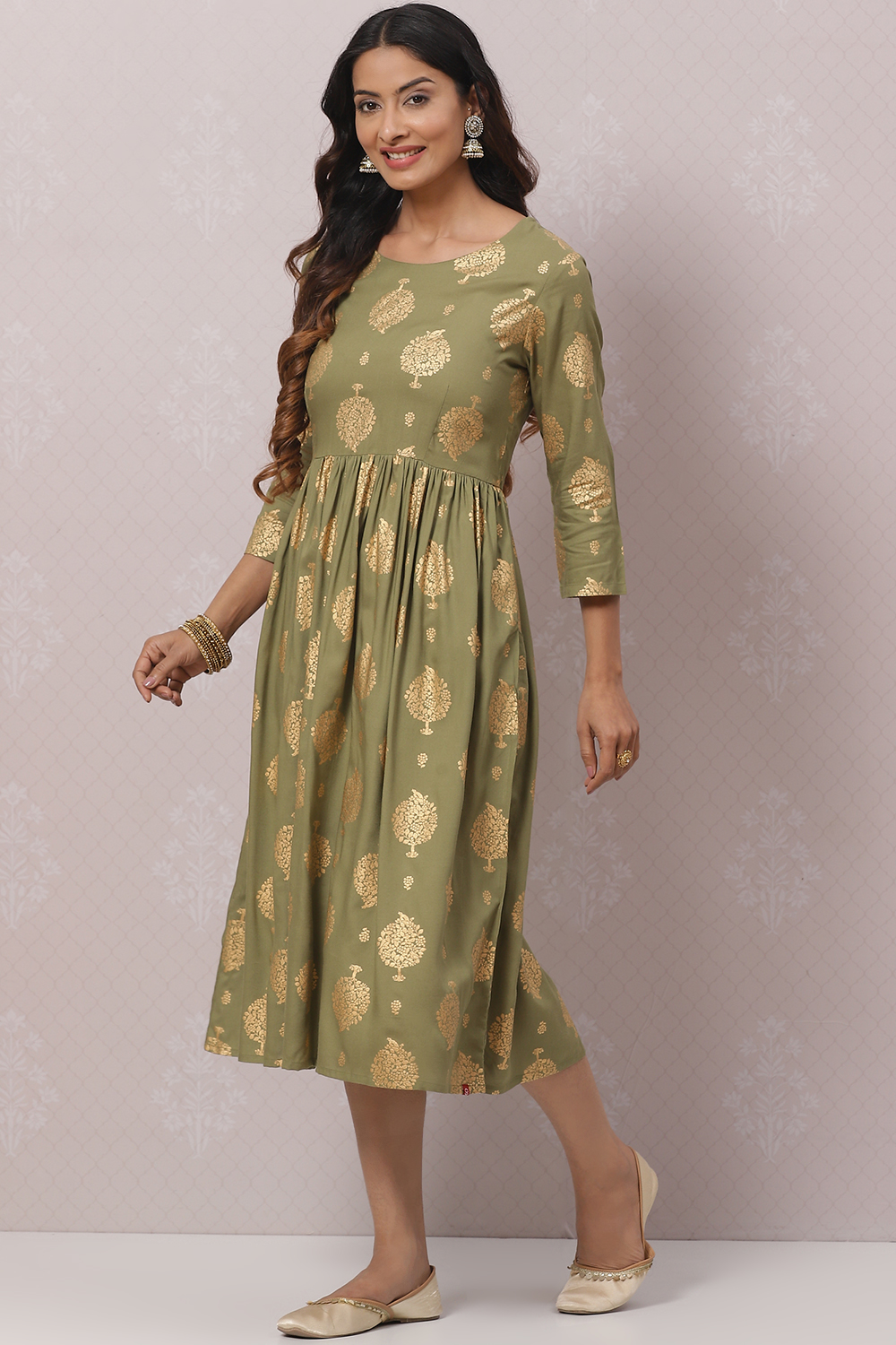 Green Rayon Printed Kurta Dress image number 2