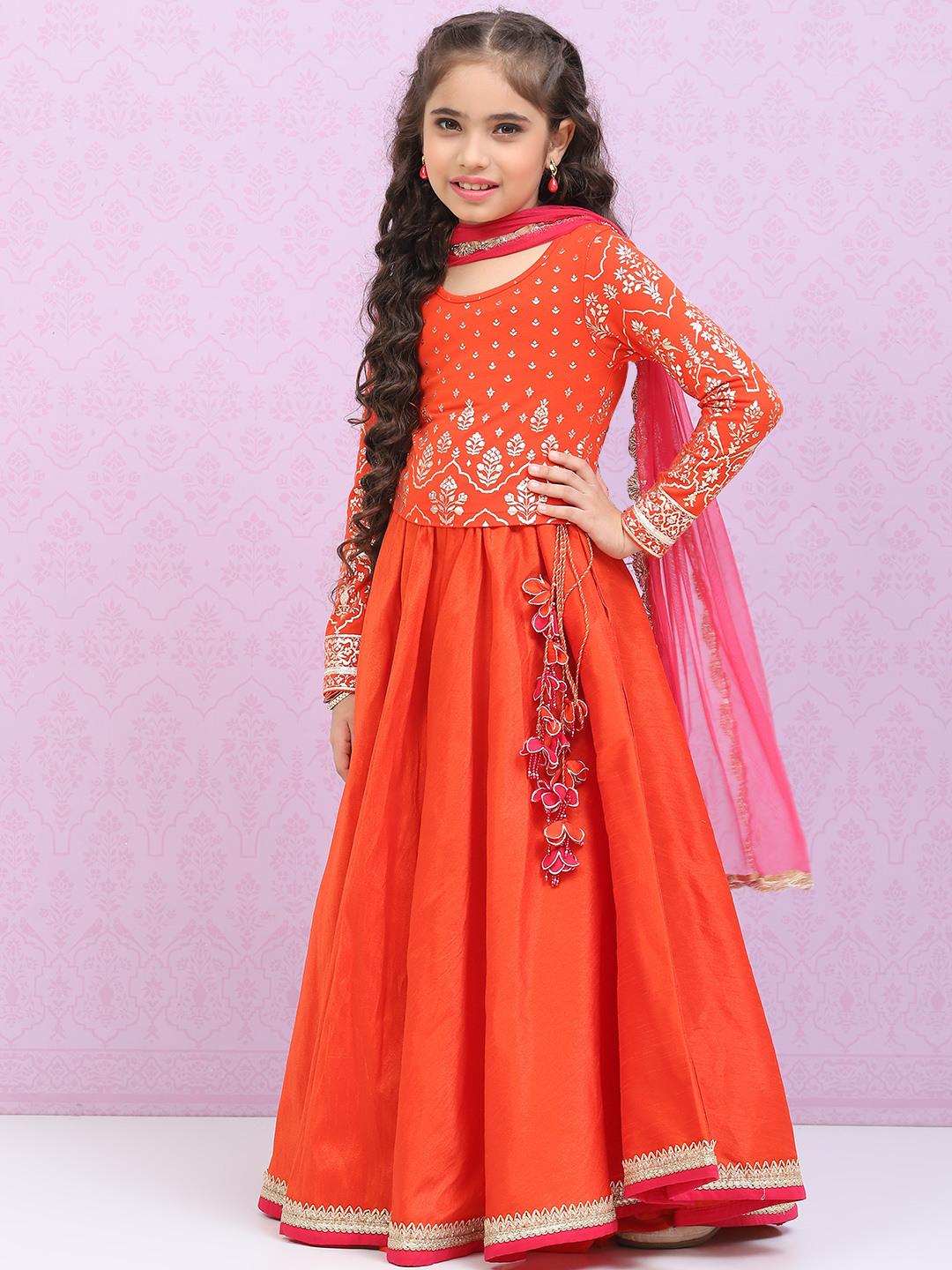 Orange Viscose Blend Lehenga Set image number 5