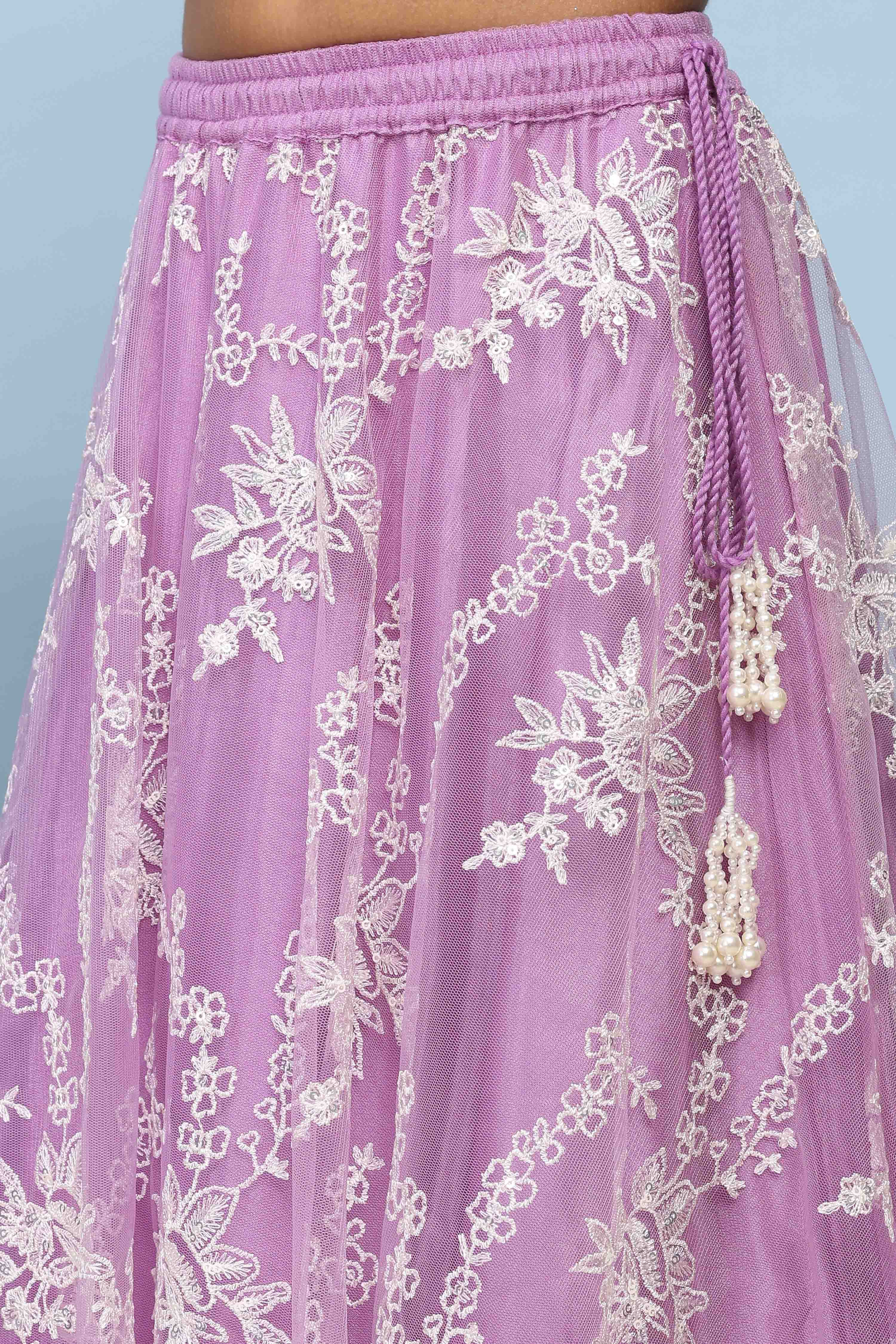 Purple Silk Chanderi Embroidered Regular Lehenga Set image number 2