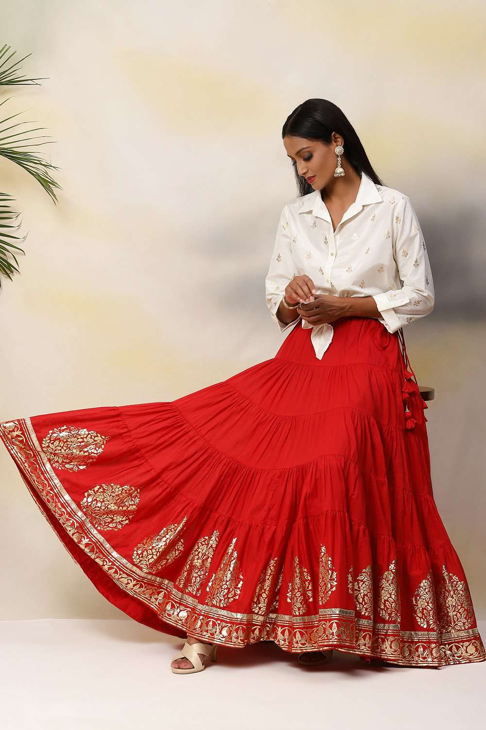 Red Flared Cotton Skirts image number 0