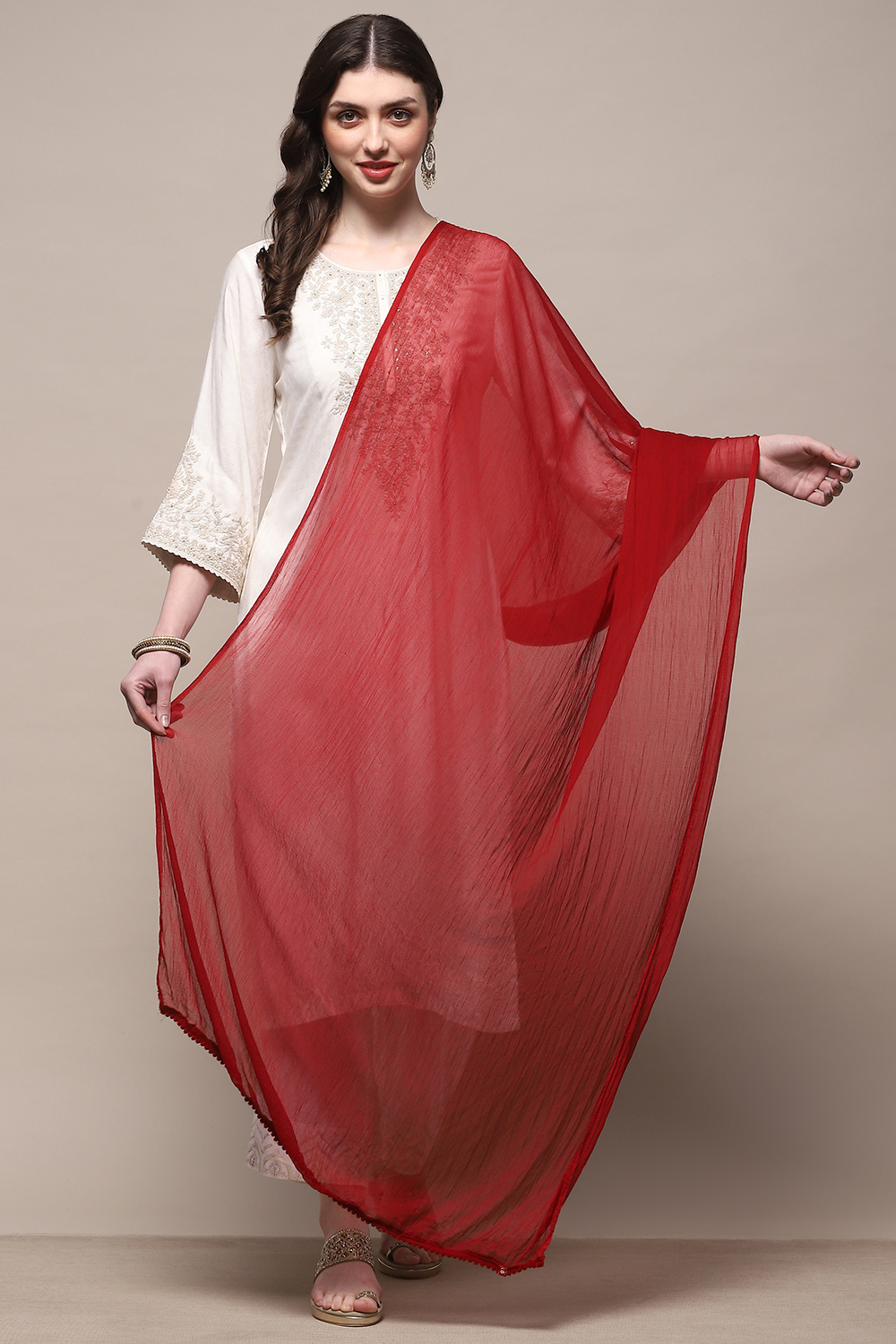 White Poly Chiffon Dupatta image number 0