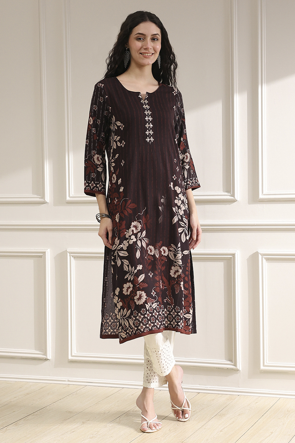 Berry Maroon Printed Straight Kurta image number 0