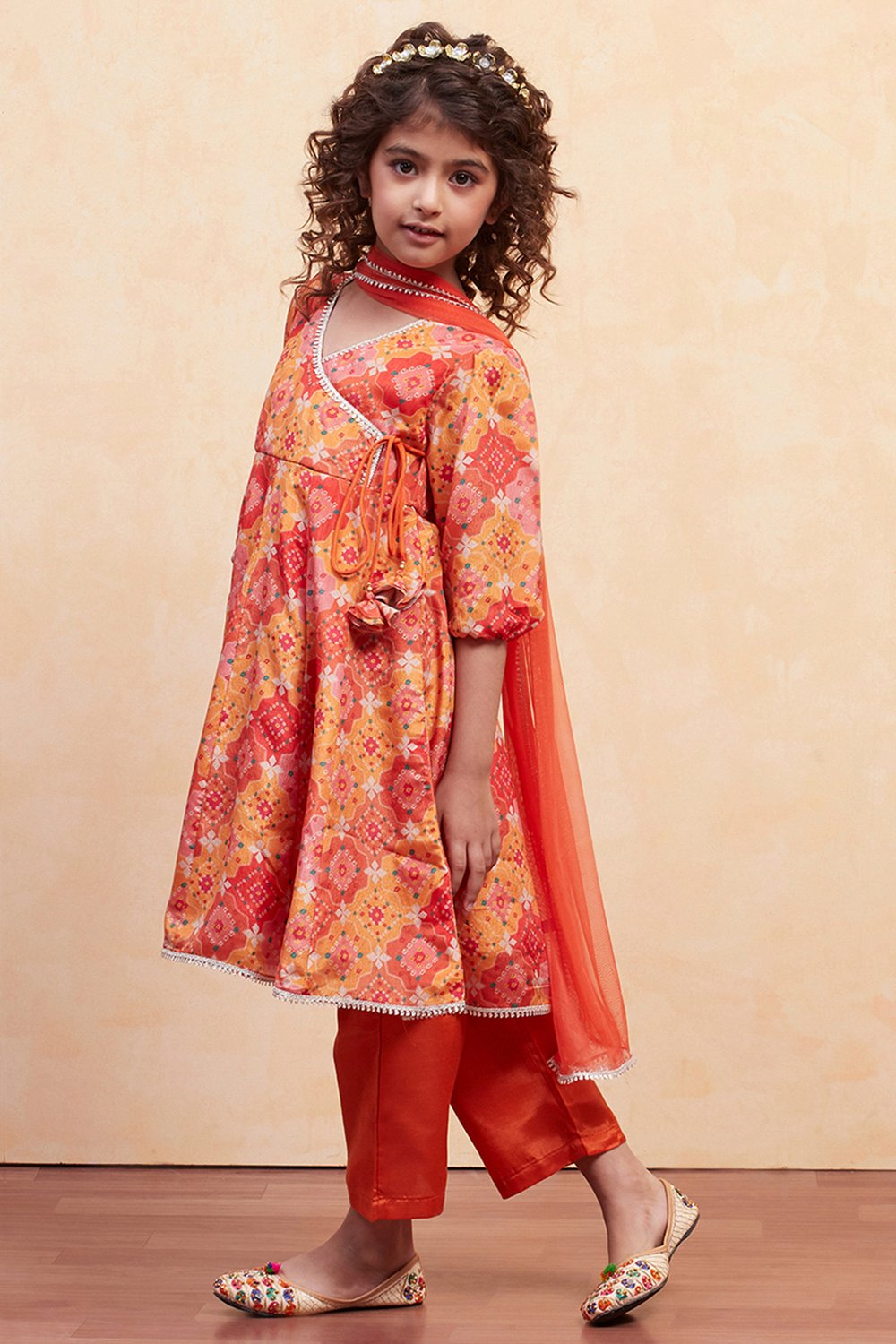 Coral Pink Polyester Flared Suit Set image number 3