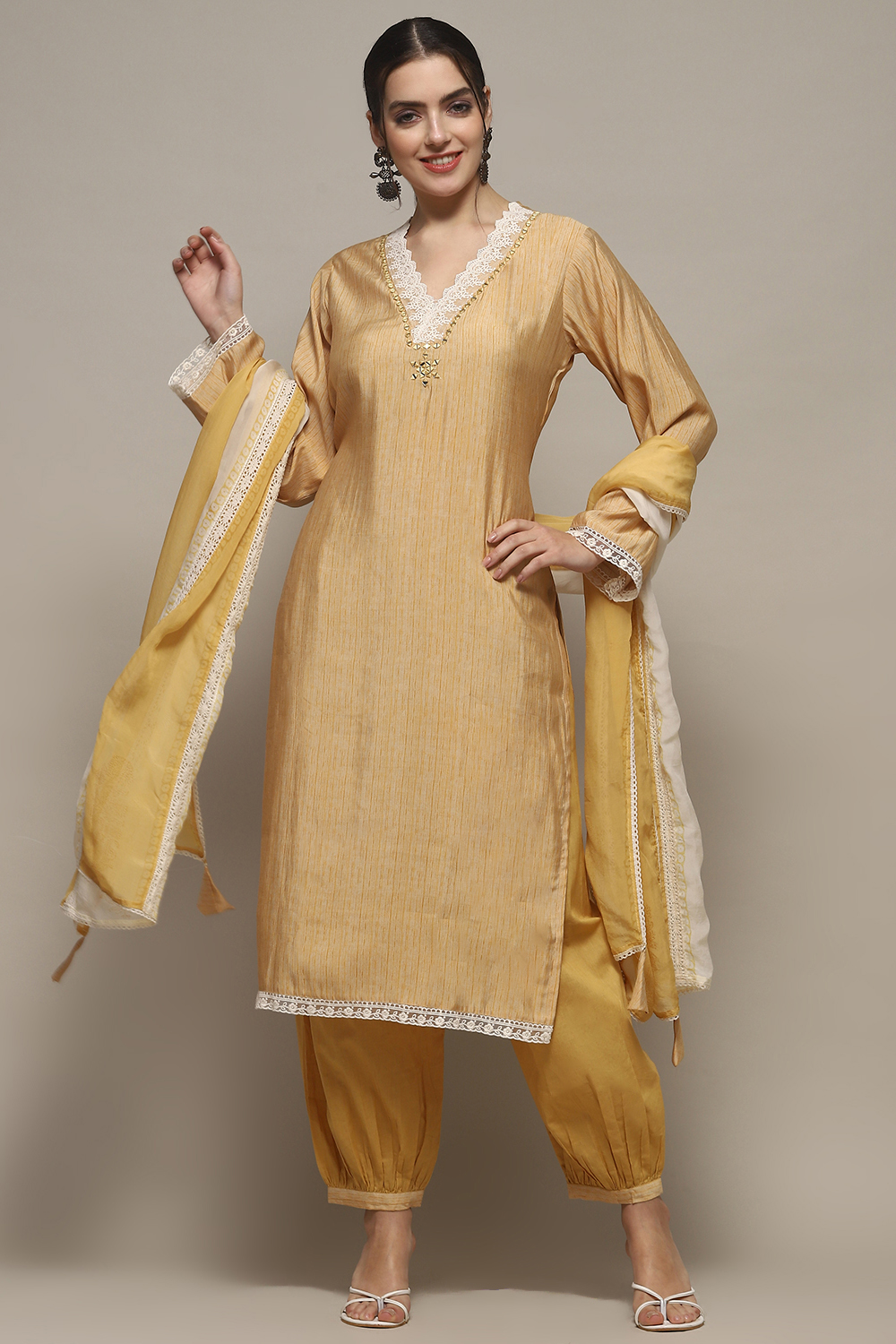 Beige Muslin Unstitched Suit set image number 1