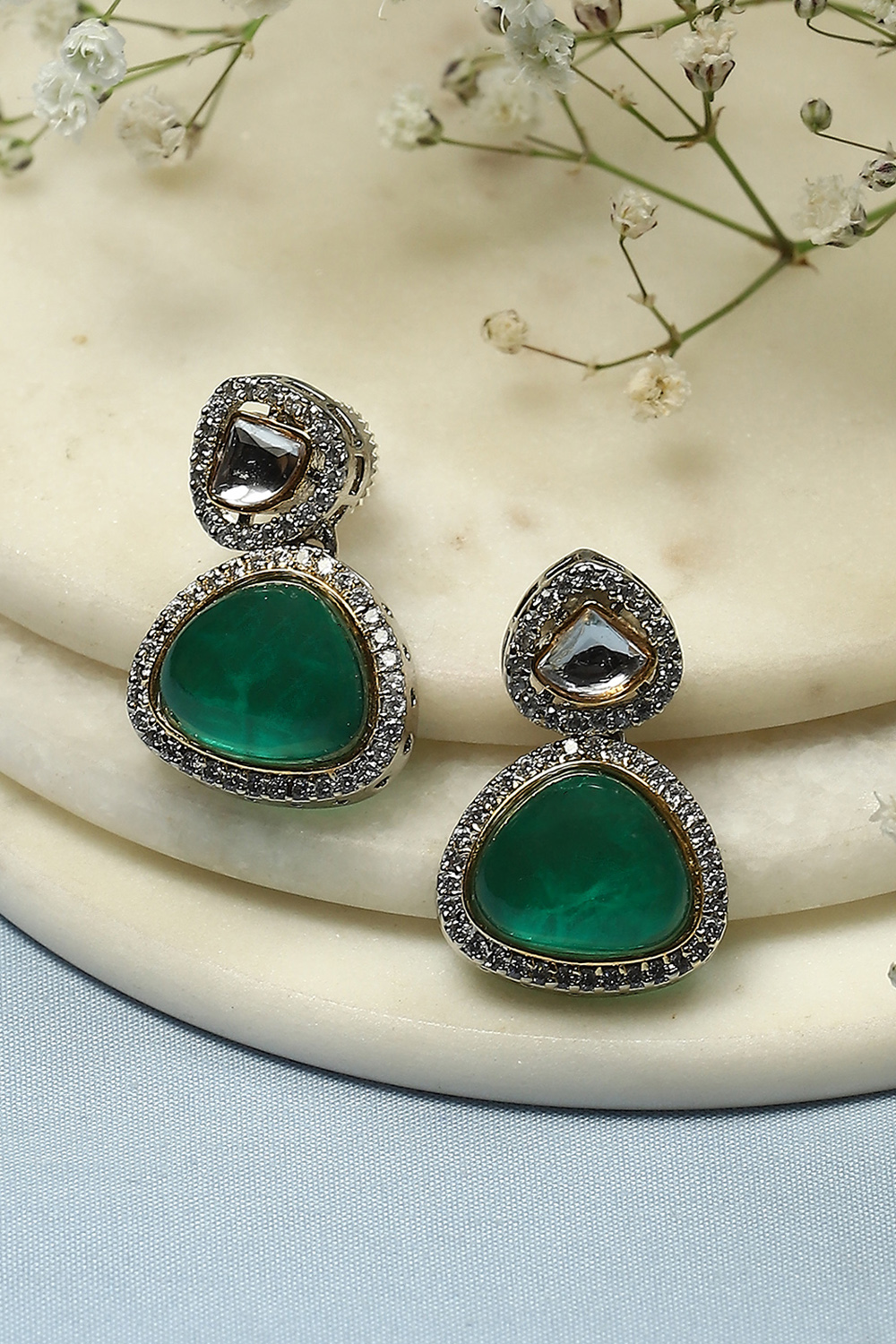 Emerald Green Brass earrings at Biba India