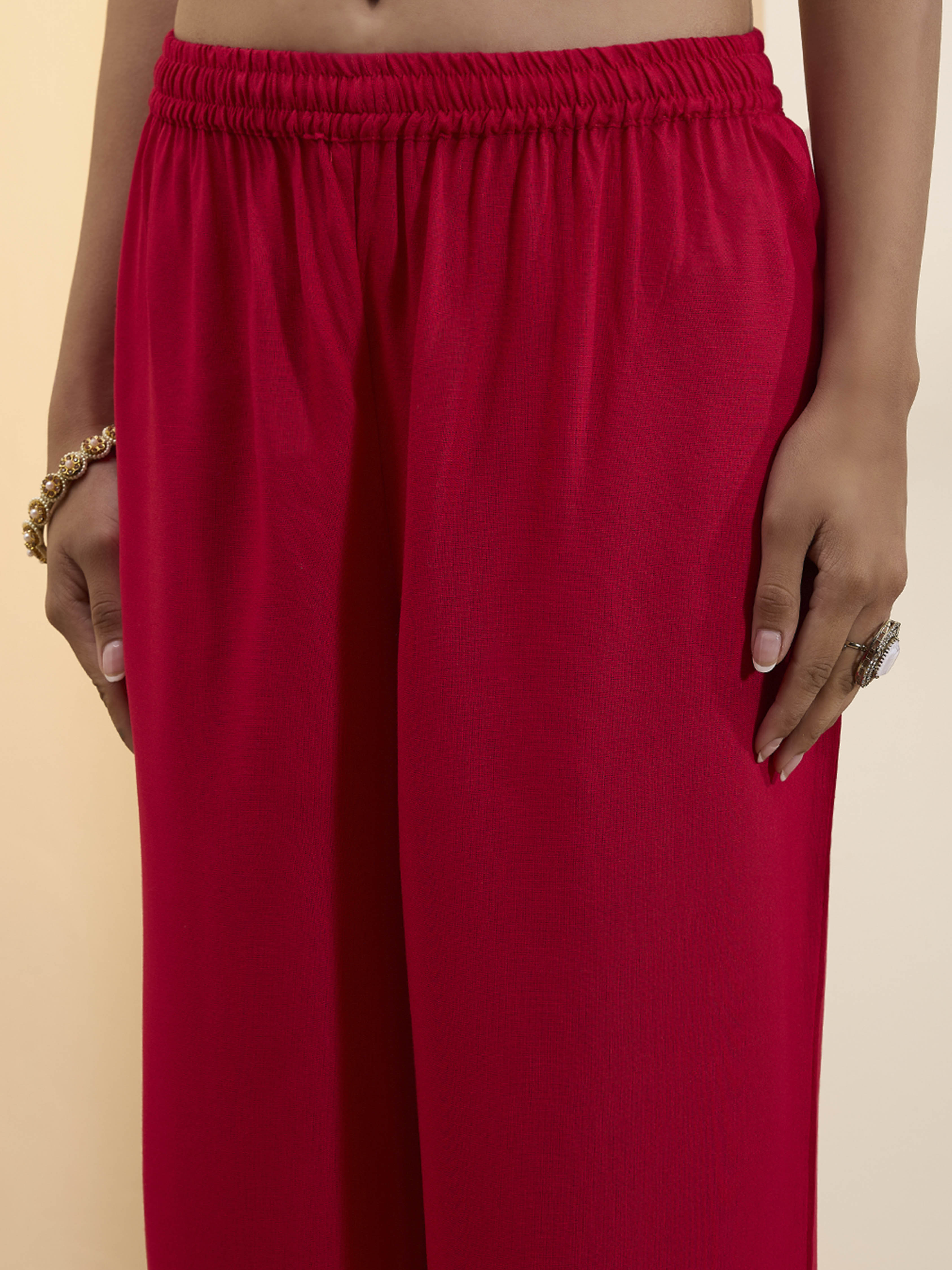 Red Poly Viscose Anarkali Kurta Set image number 2