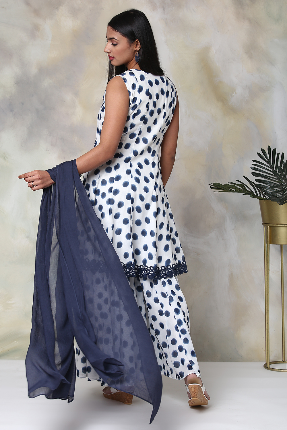 Indigo Art Silk Kurta Garara Suit Set image number 5