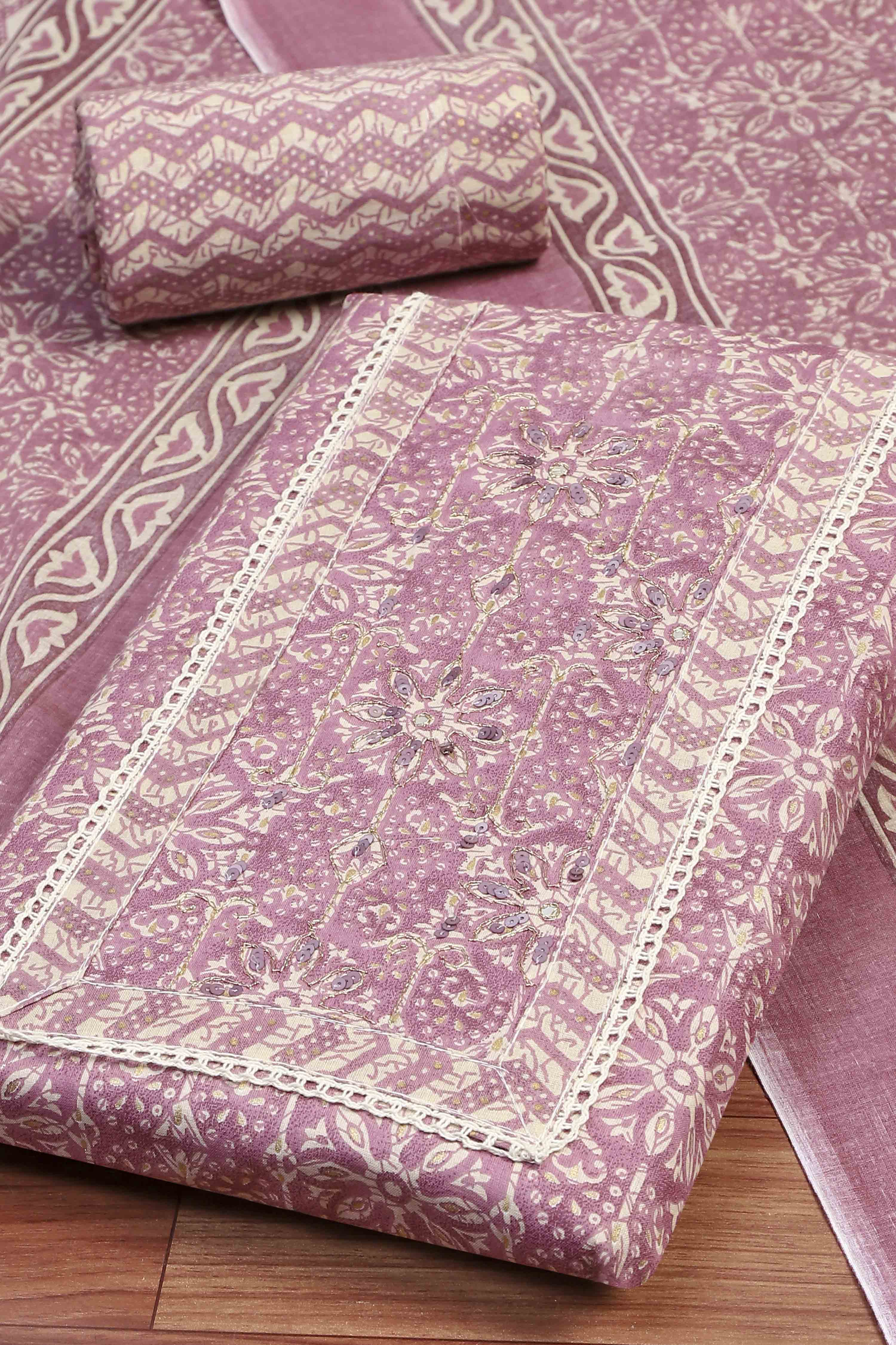 Blue Cotton Unstitched Suit Set image number 1