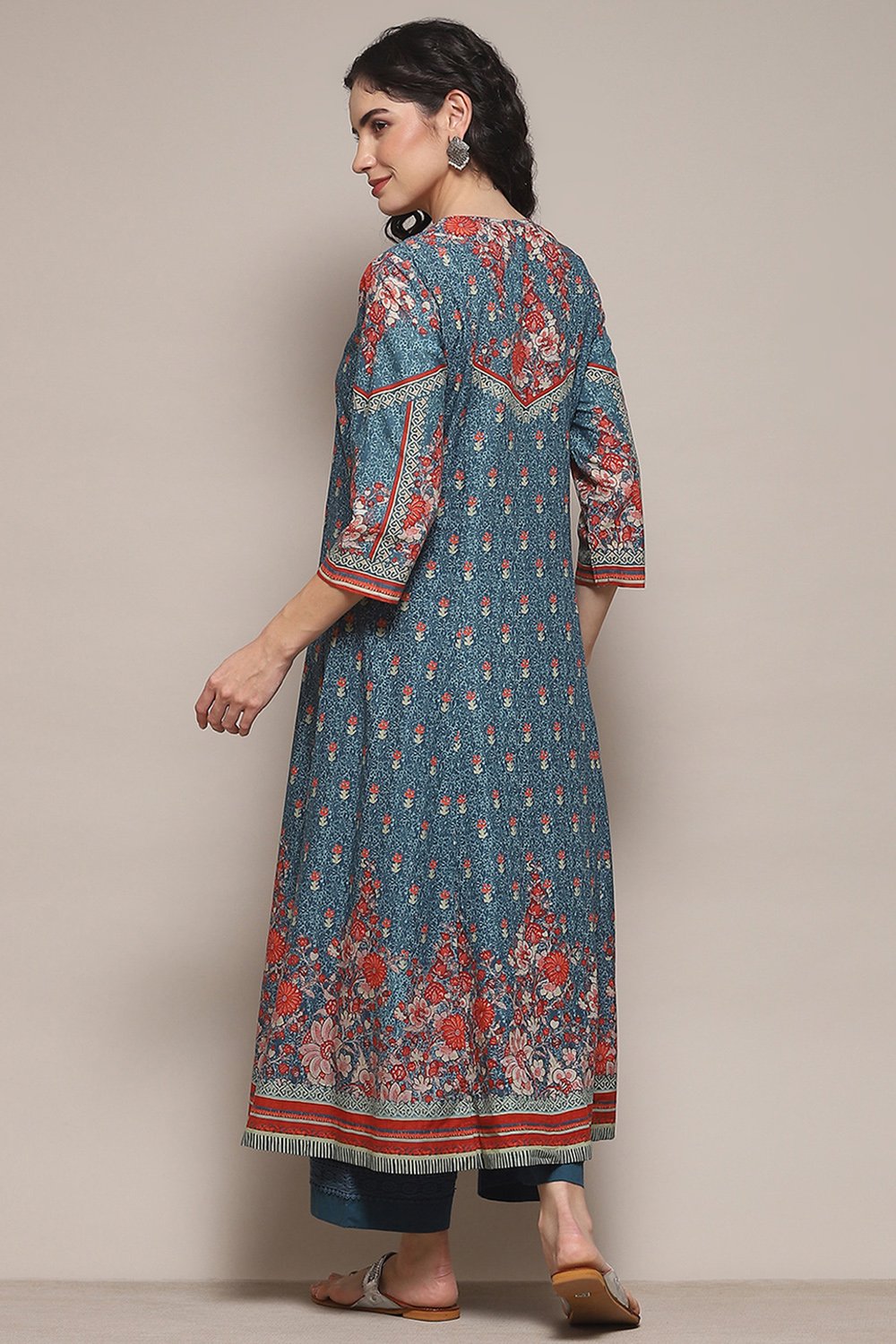 Red Cambric Kalidar Printed Kurta Palazzo Suit Set image number 5