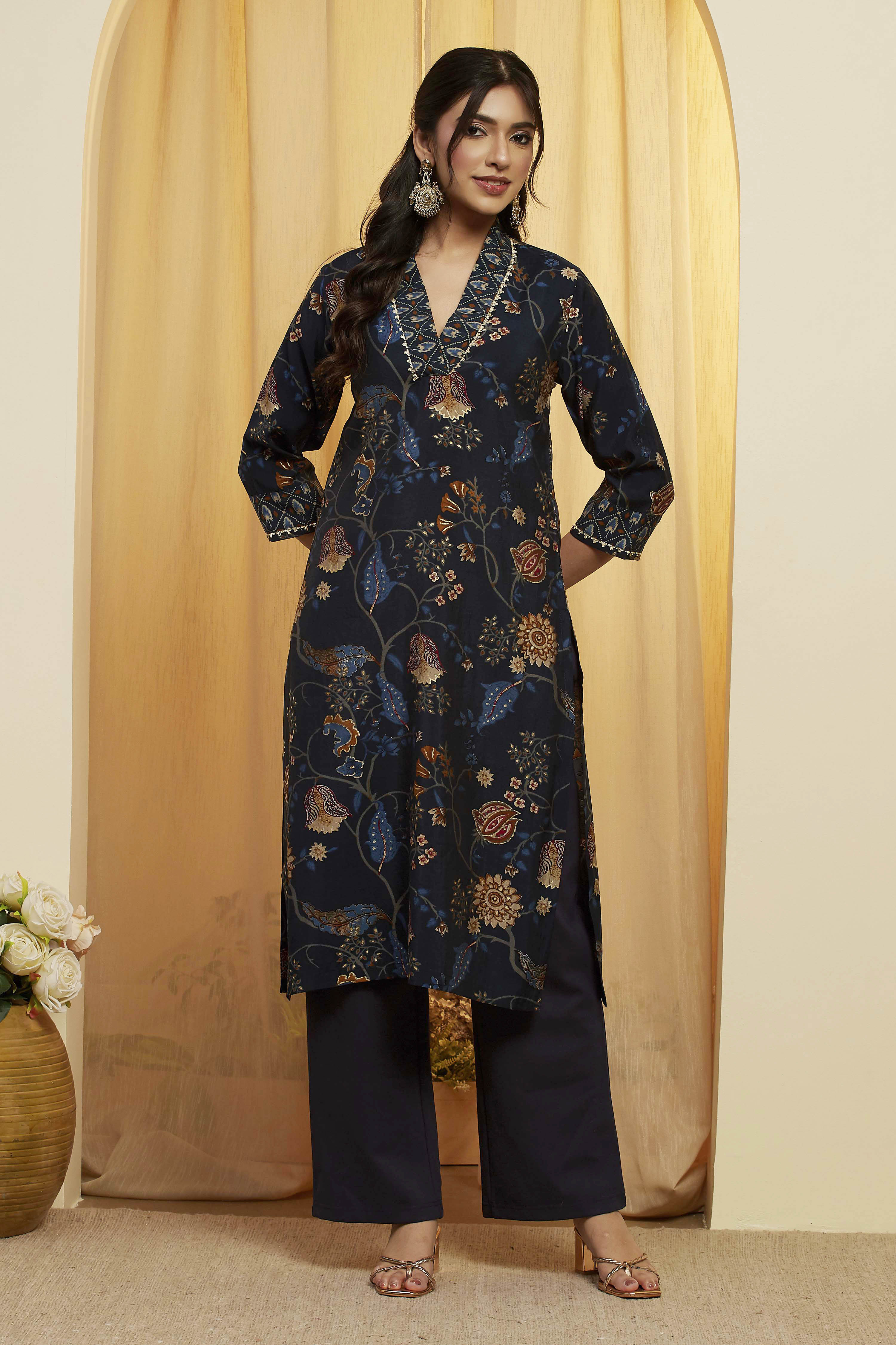 Blue Polyester Straight Kurta image number 5