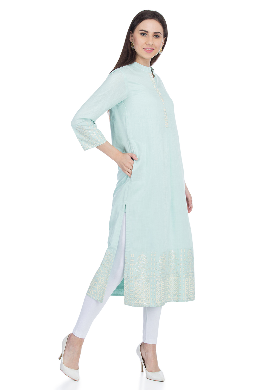 Aqua Blue Straight Yarndyed Kurta image number 3