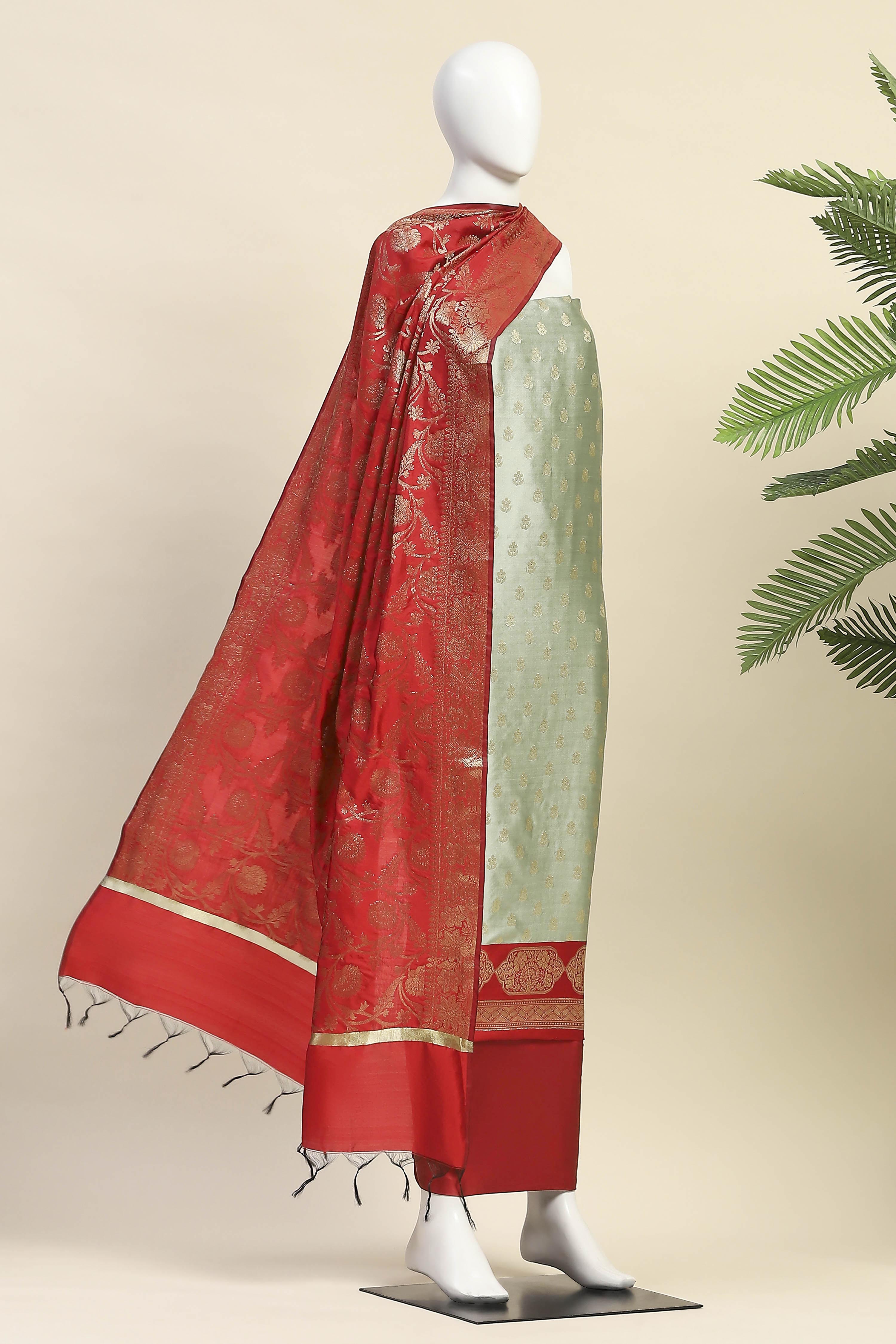 Pink Silk Unstitched Suit Set image number 4