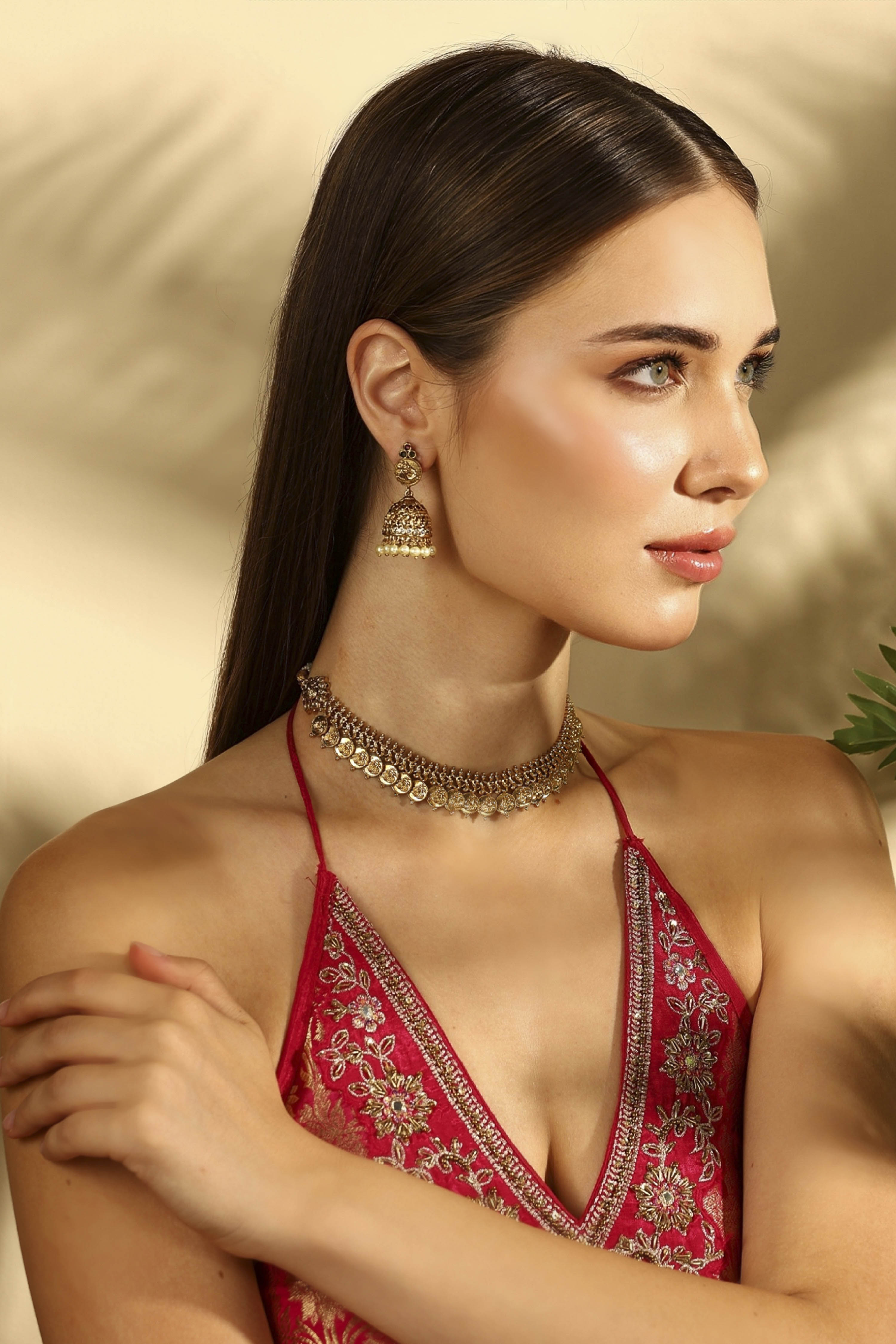 Gold-Plated Brass Coin Detail Necklace Set image number 3