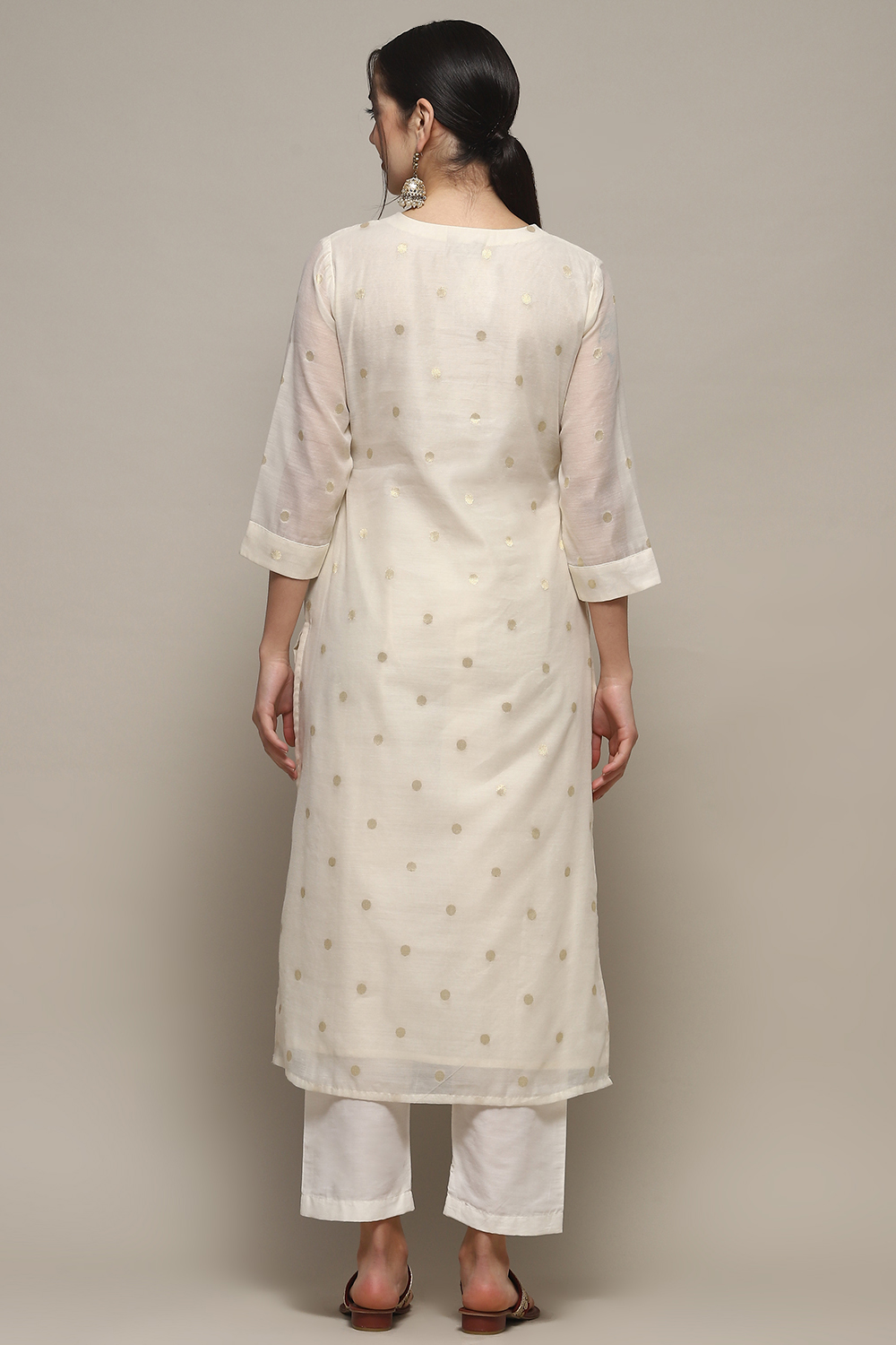 Off White Chanderi Unstitched Suit set image number 6