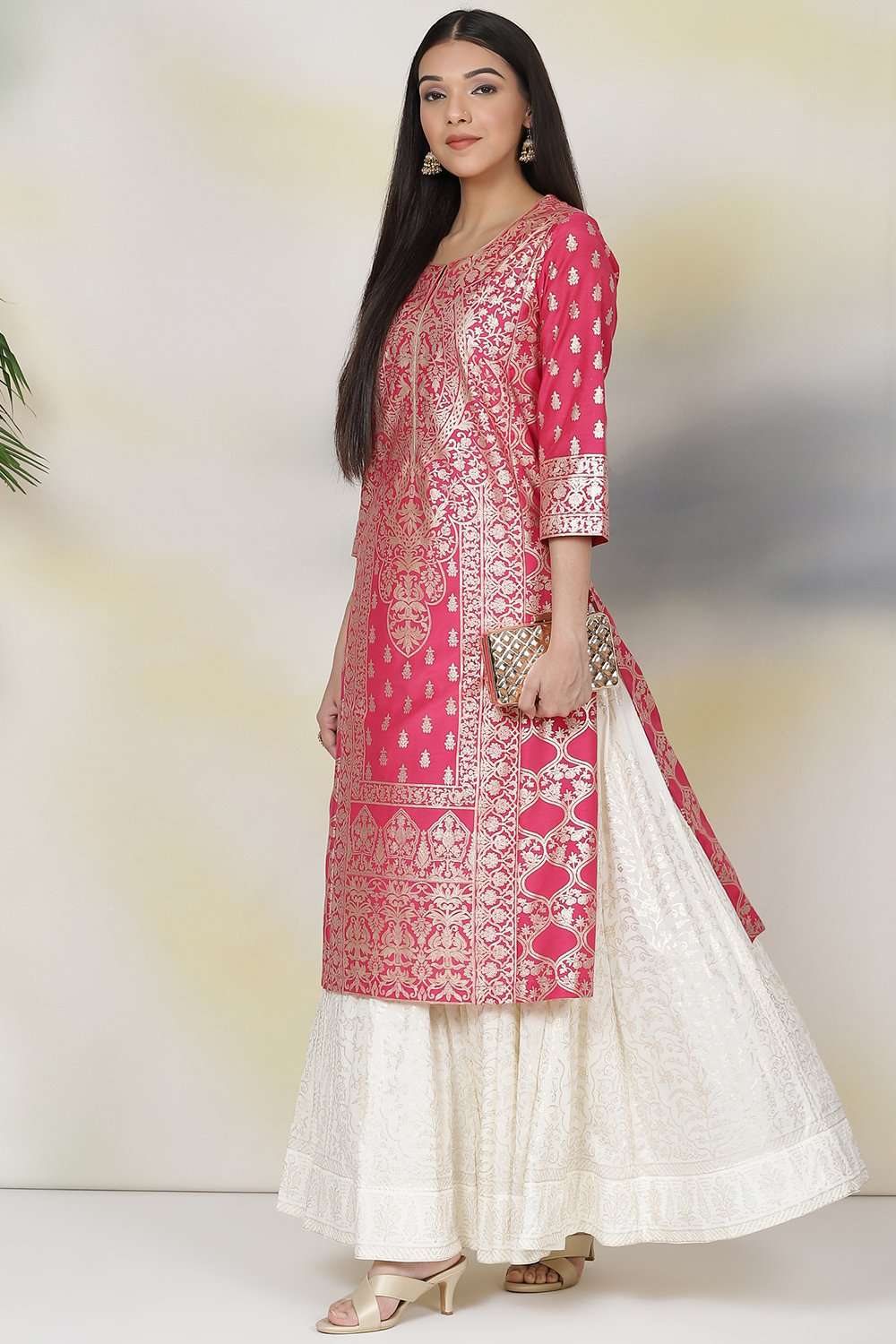 Teal Silk Straight Kurta image number 4