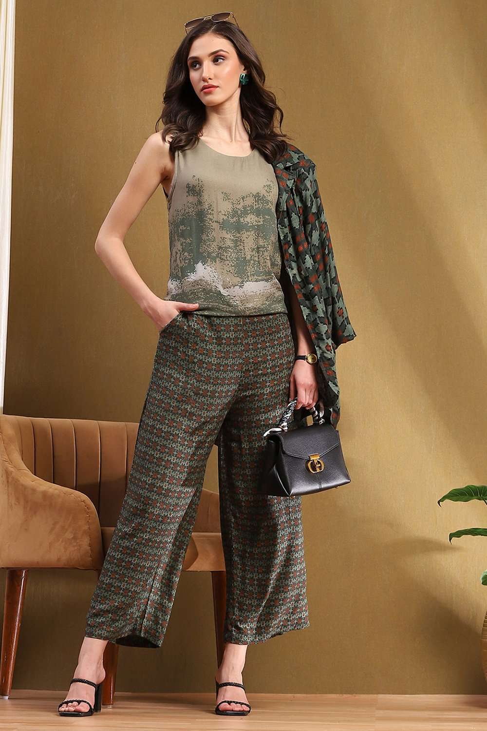 Sage Green Hand-Block Printed Straight Co-ord Set image number 7