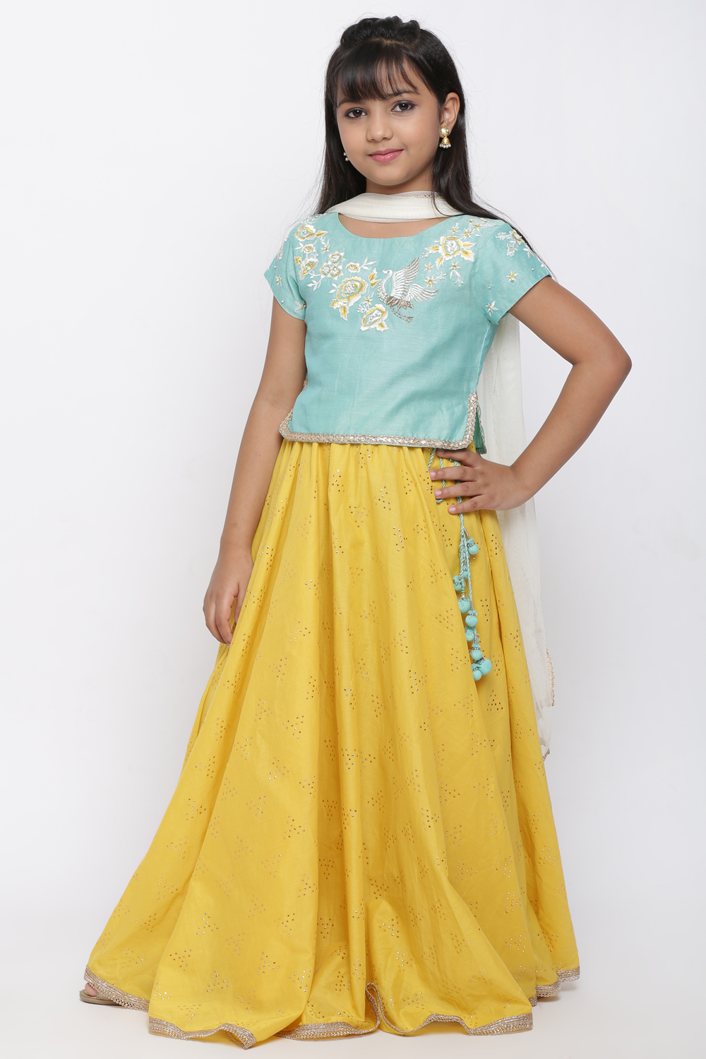 Turquoise Poly Cotton Lehenga Set image number 0