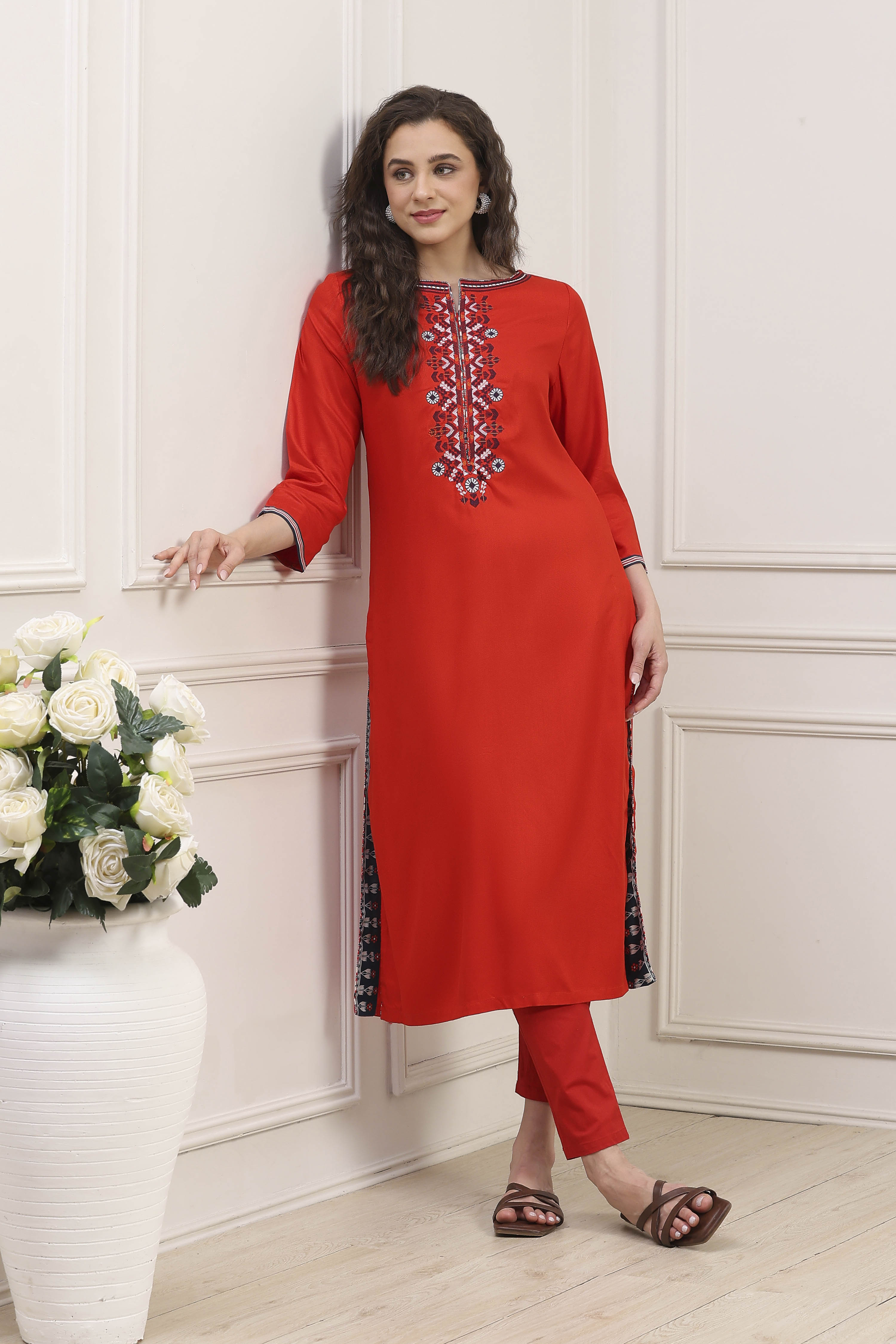 Blue Rayon Printed Straight Kurta image number 0