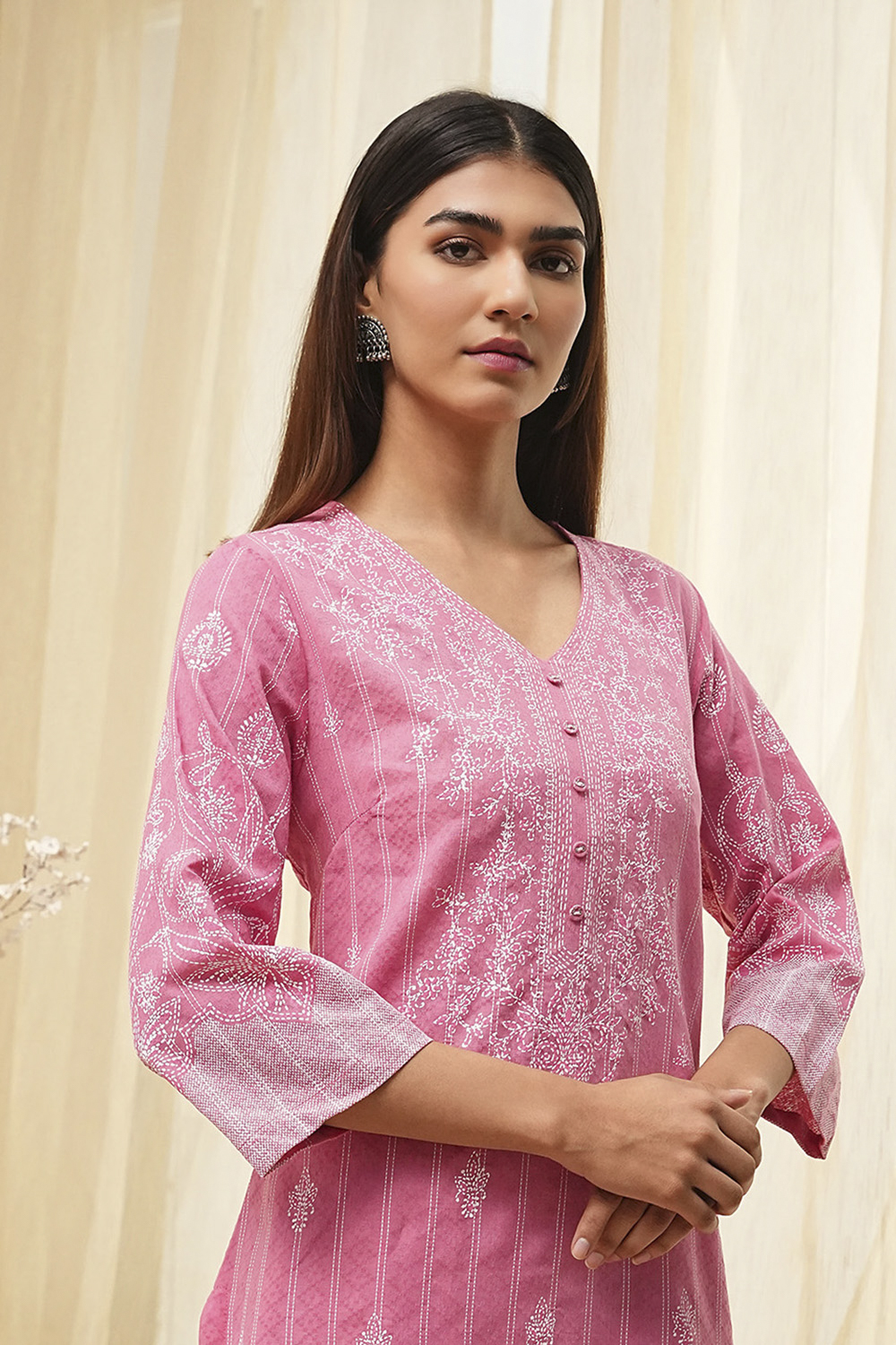 Pink Pure Cotton Printed Straight Suit Set image number 1