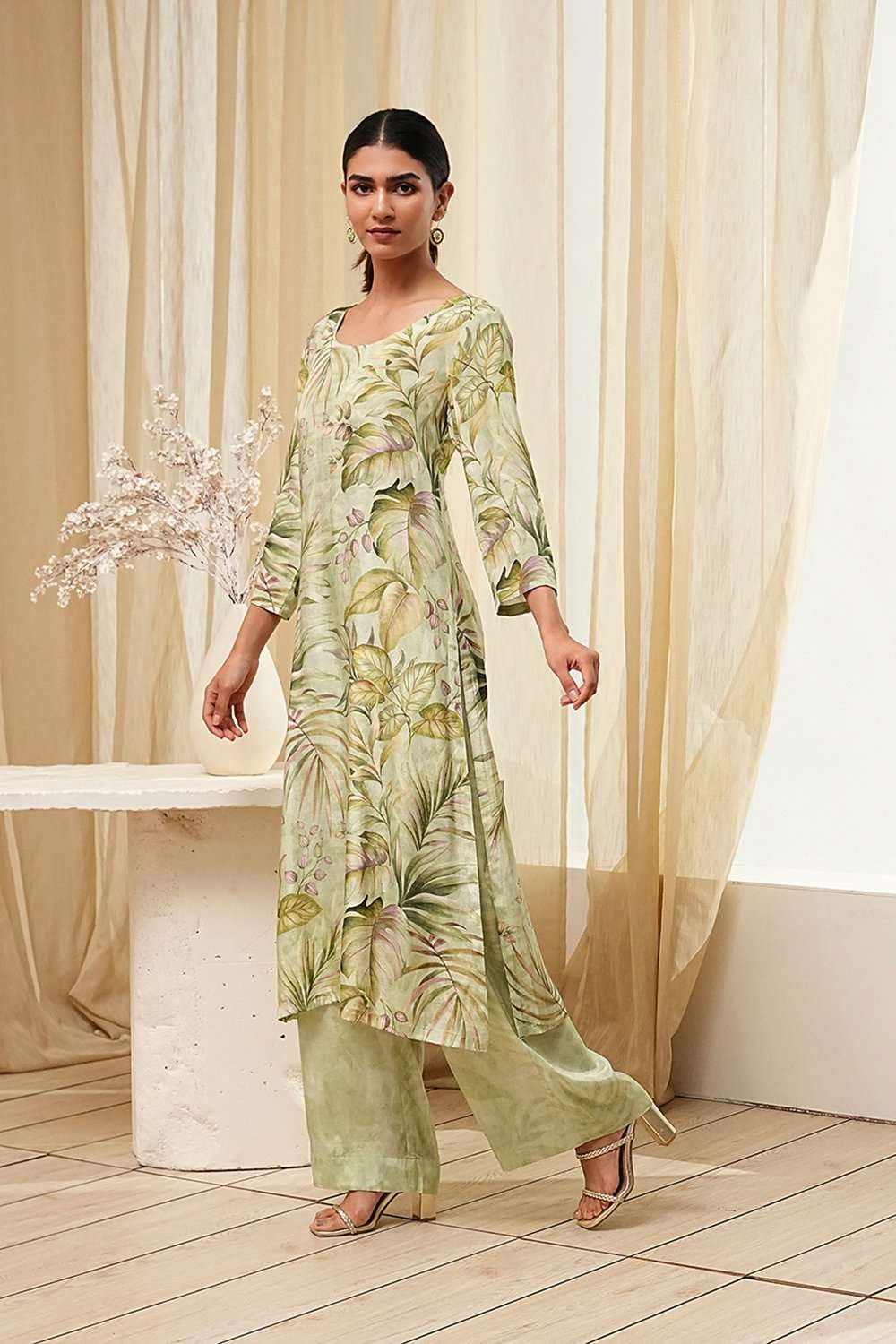 Pink Modal Floral Printed Straight Kurta Set image number 4