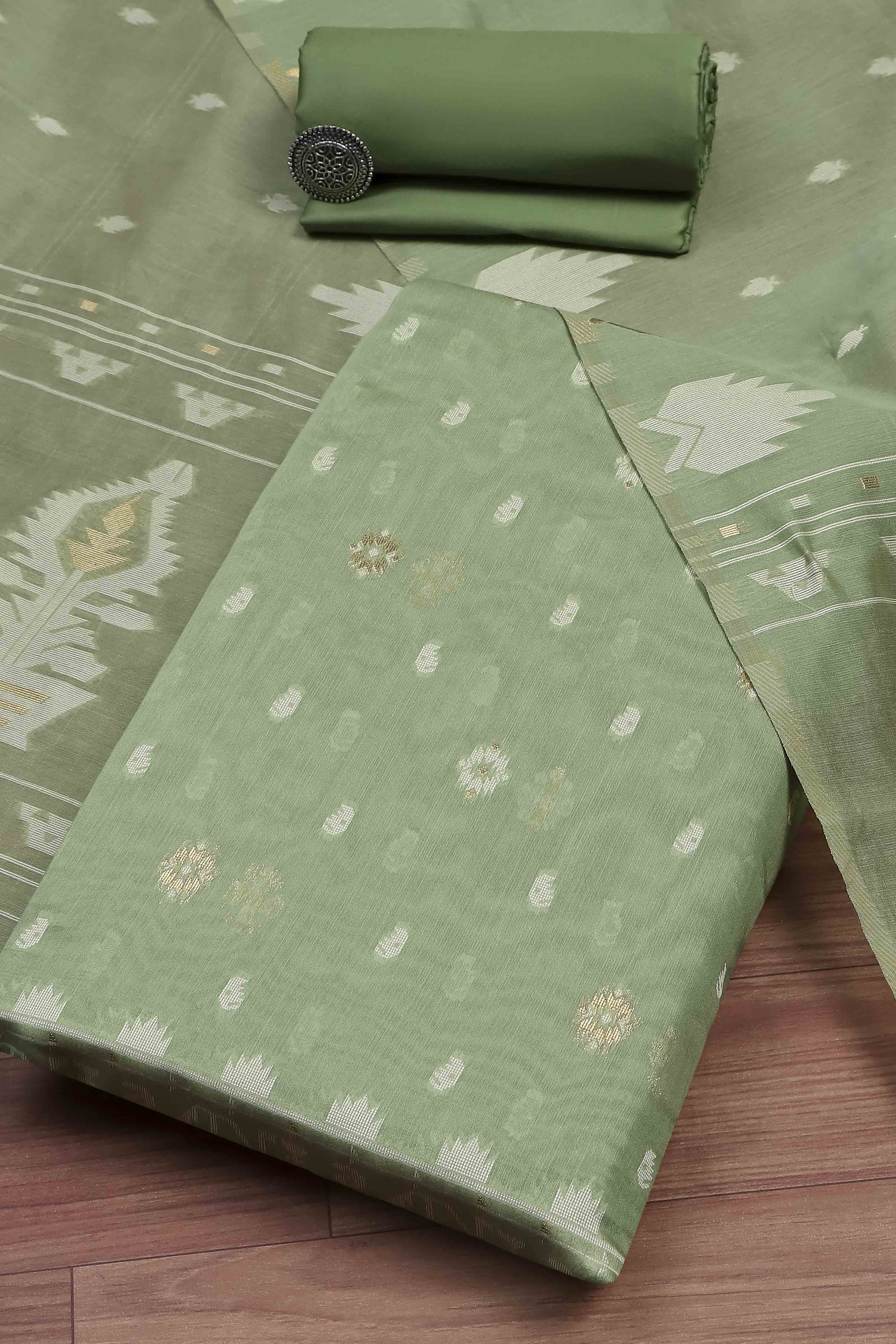 Mehendi Cotton Printed Embroidered Unstitched Suit Set image number 0
