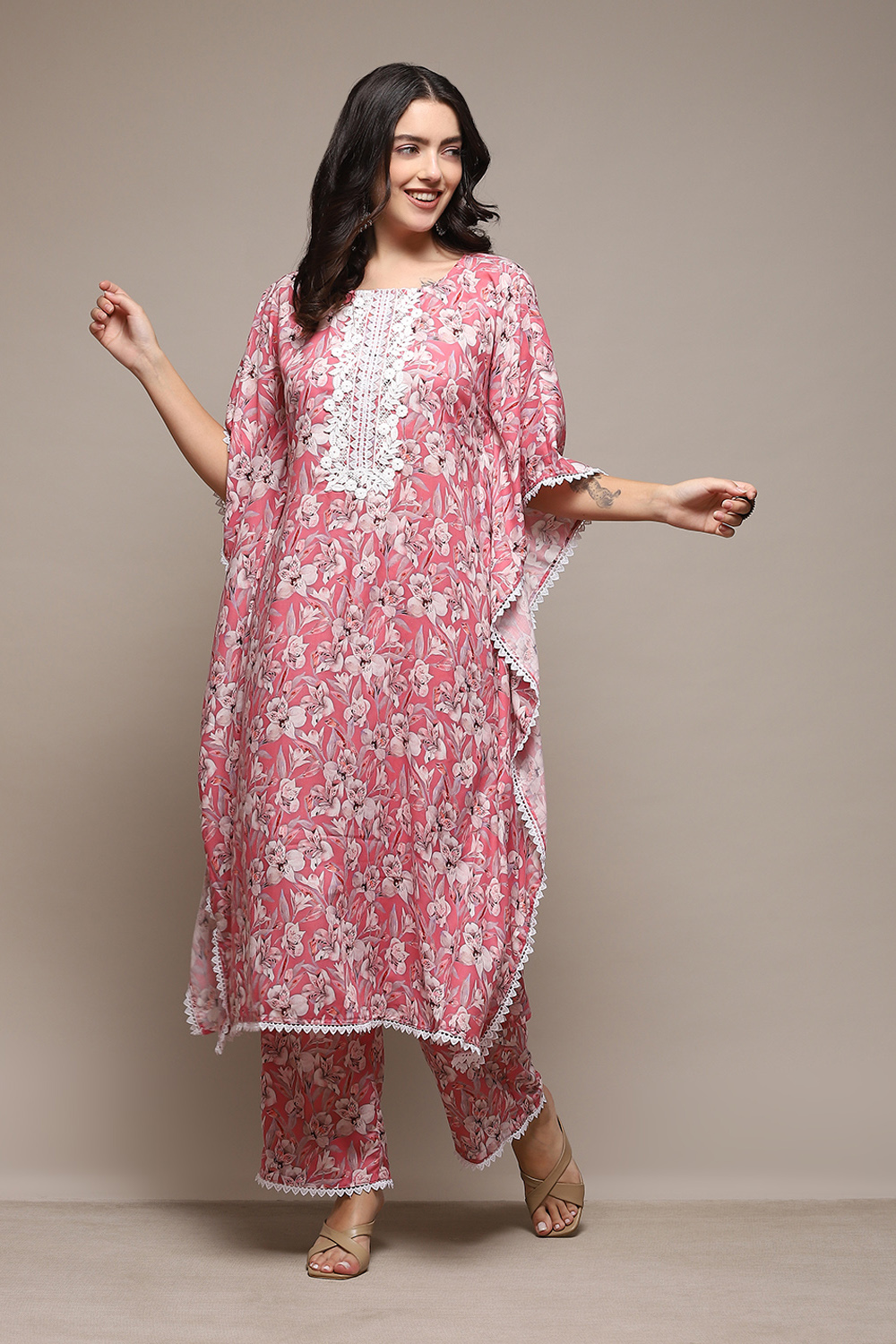 Pink Cotton Blend Digital Print Unstitched Suit Set image number 8