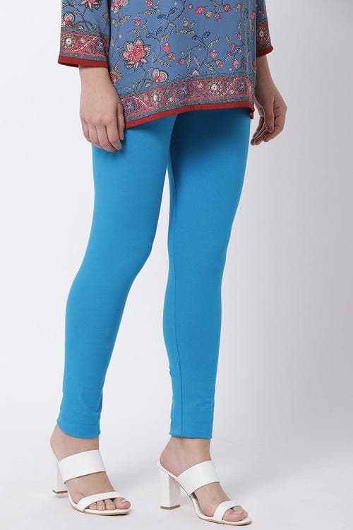 Deep Turquoise Cotton Lycra Leggings image number 3