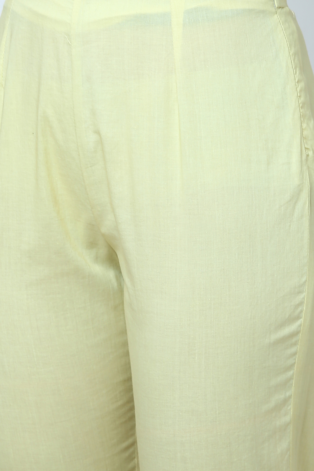 Light Yellow Metallic Cotton Straight Kurta Slim Pant Suit Set image number 2