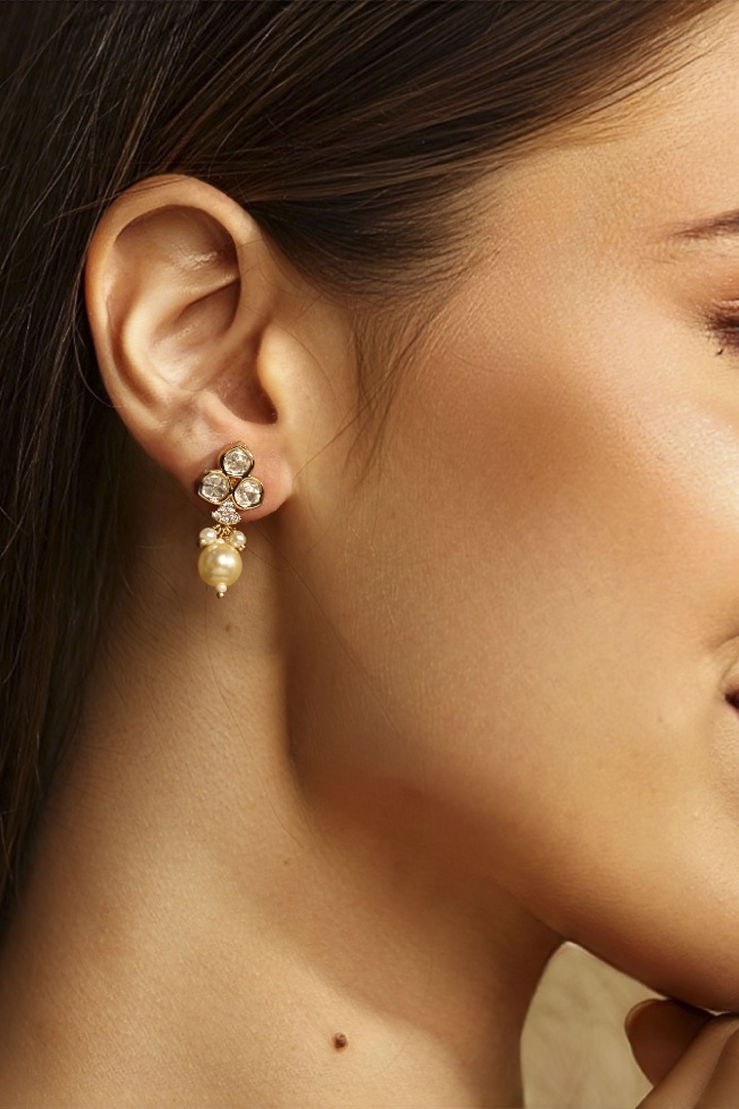 White Gold-Plated Brass Pearl Drop Earrings image number 1