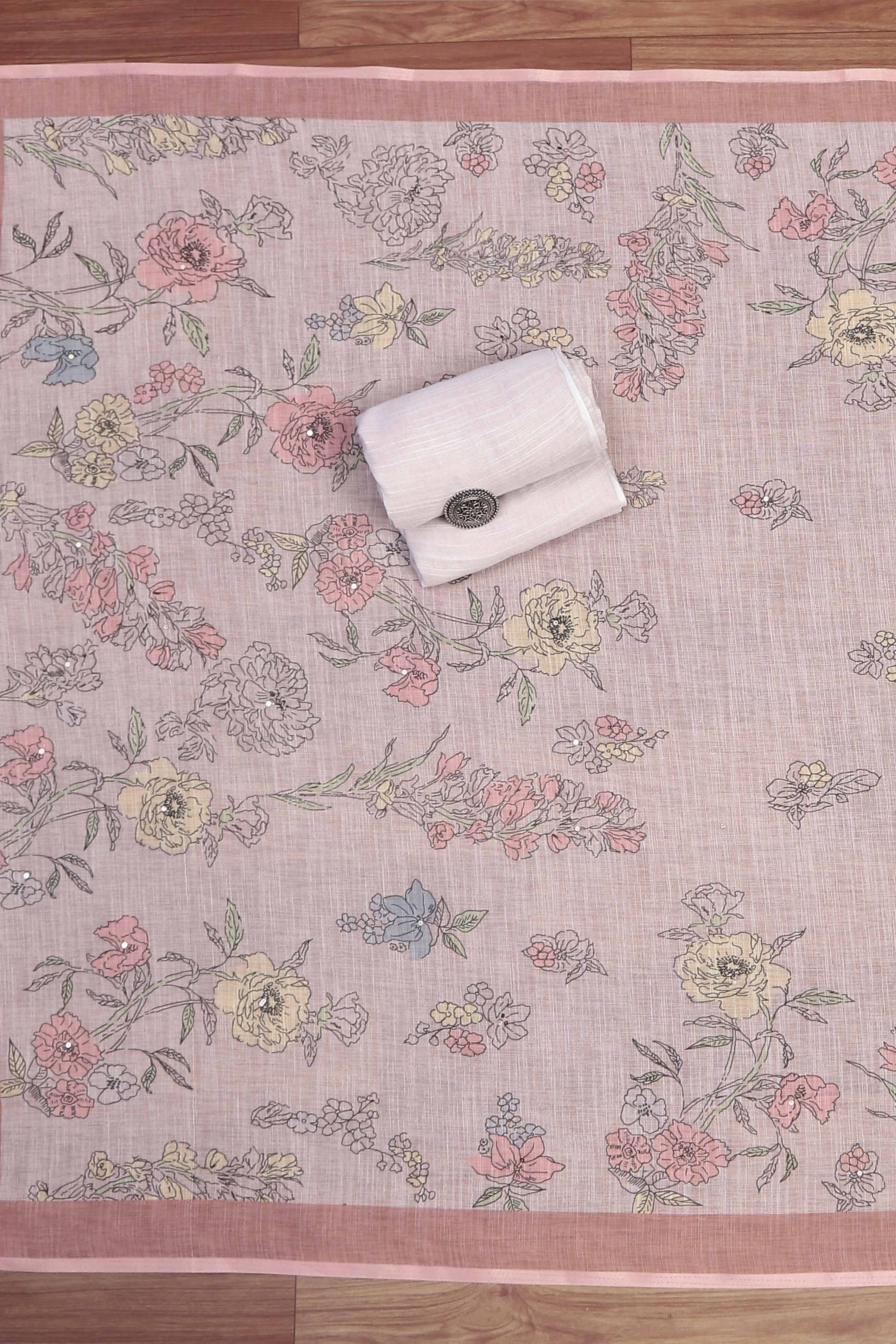 Pink Linen Unstitched Suit Set image number 3