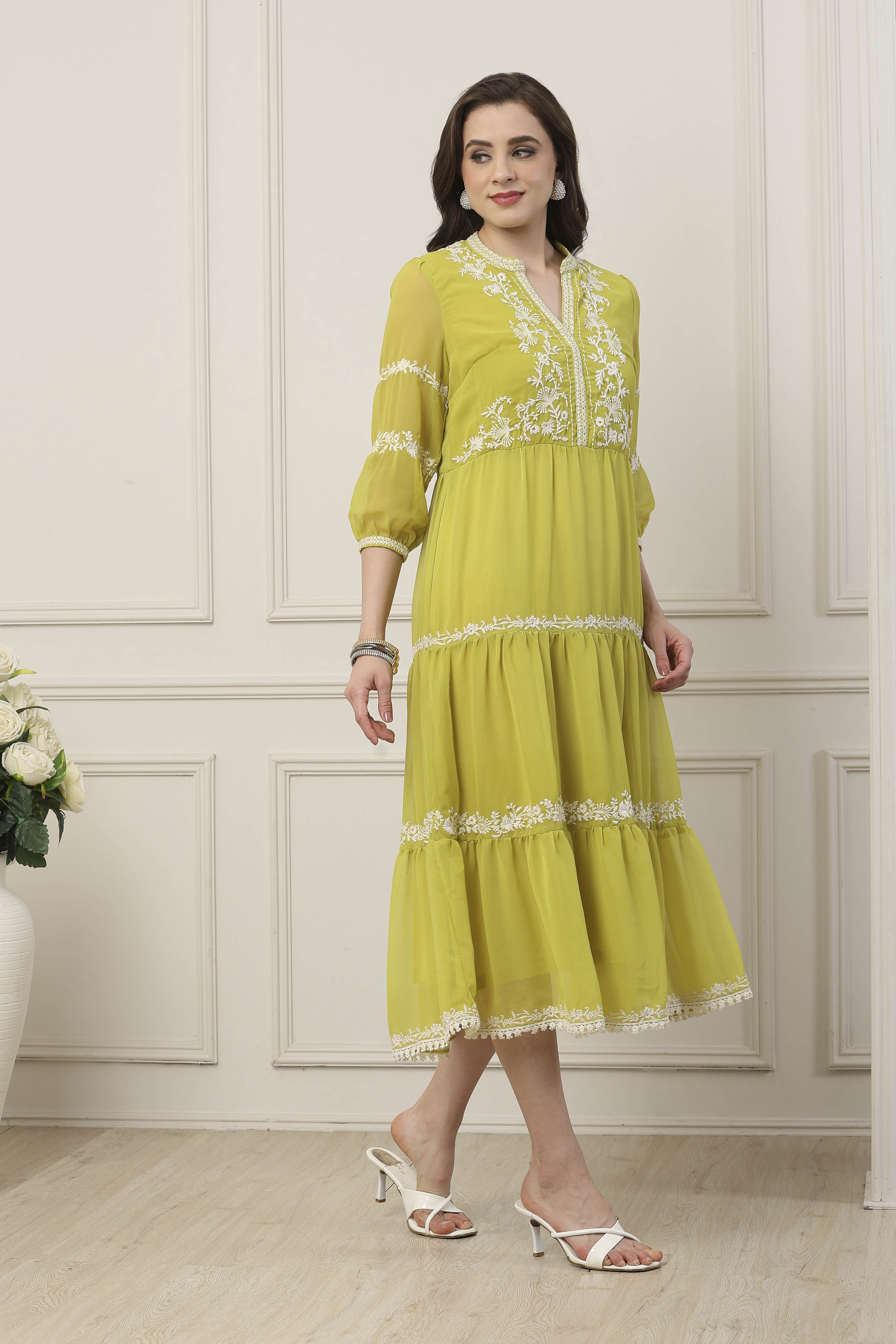 Lime Tiered Dress image number 4