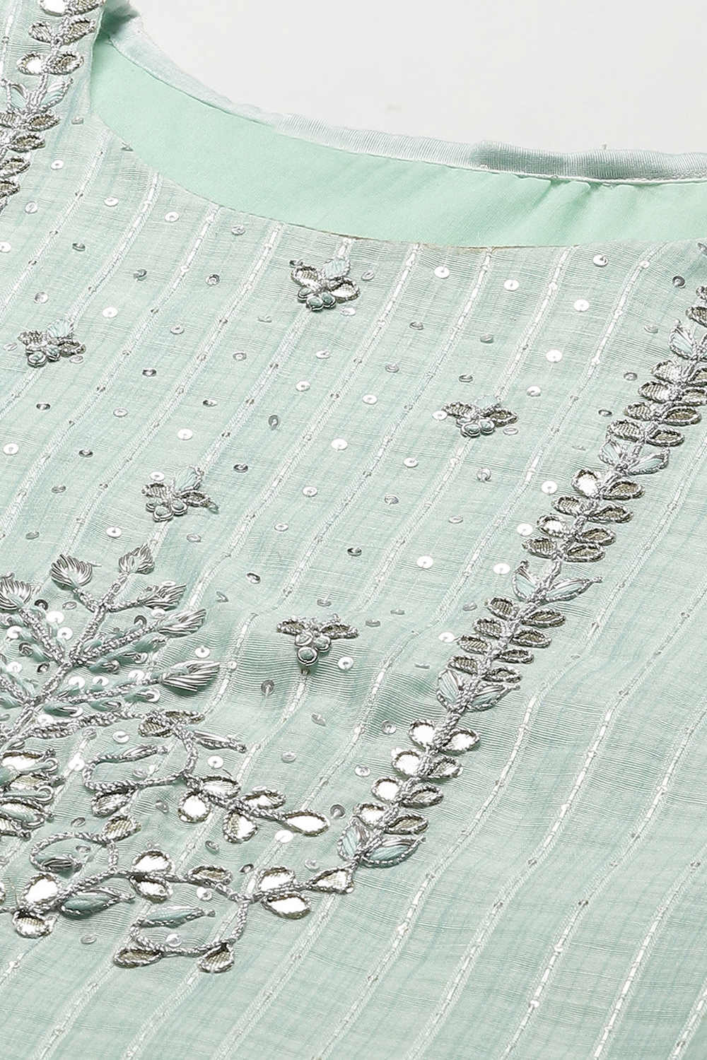 Teal Linen Hand Embroidered Unstitched Suit Set image number 2