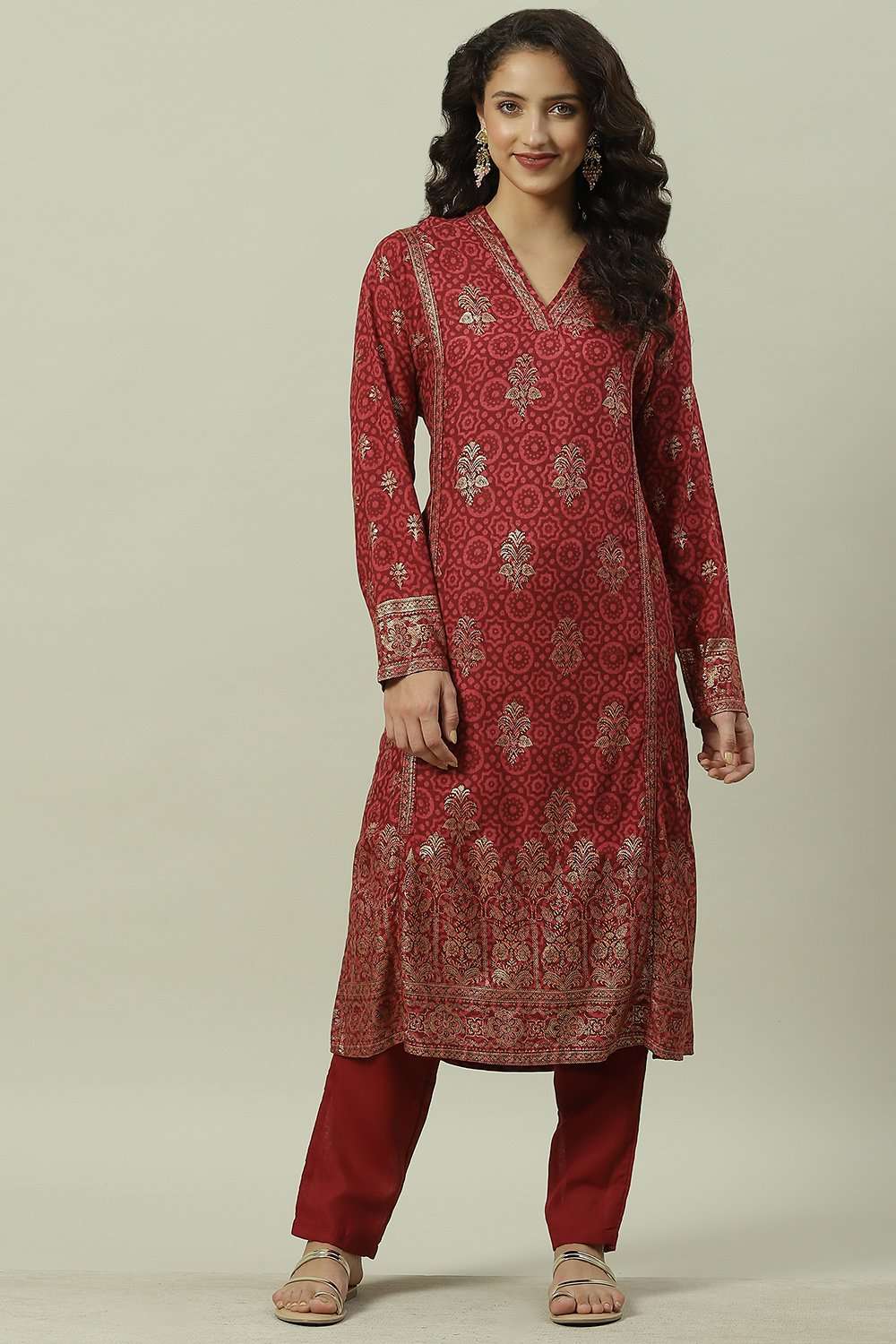 Green Rayon Straight Printed Kurta image number 0