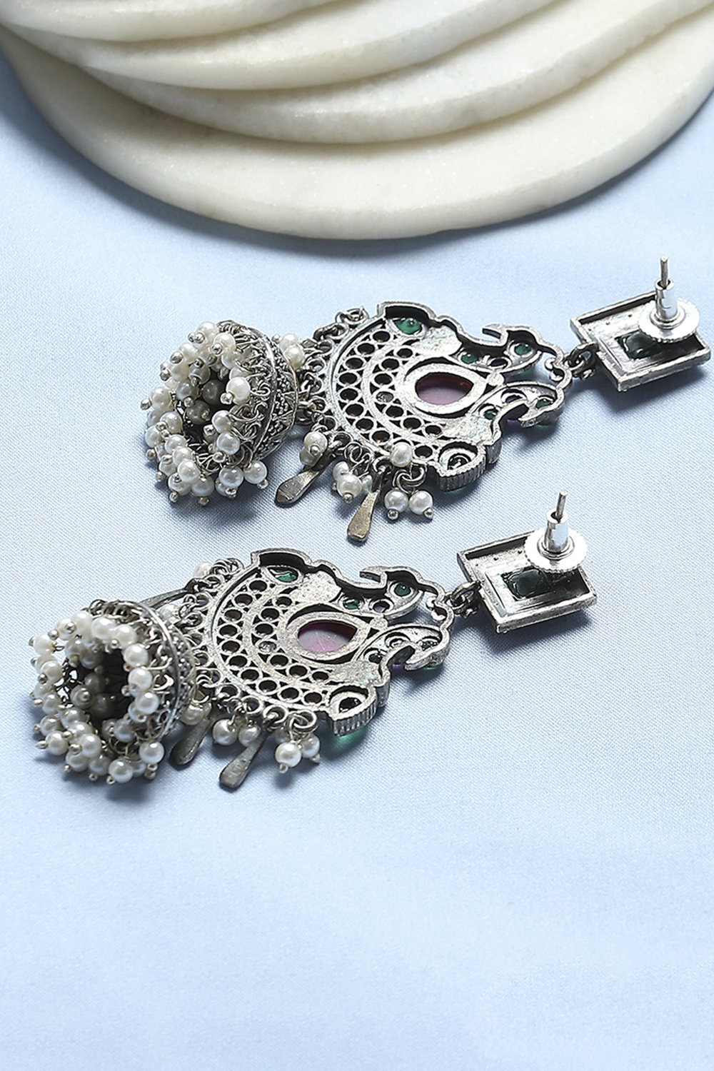 Pink Green Brass Drop & Danglers image number 2