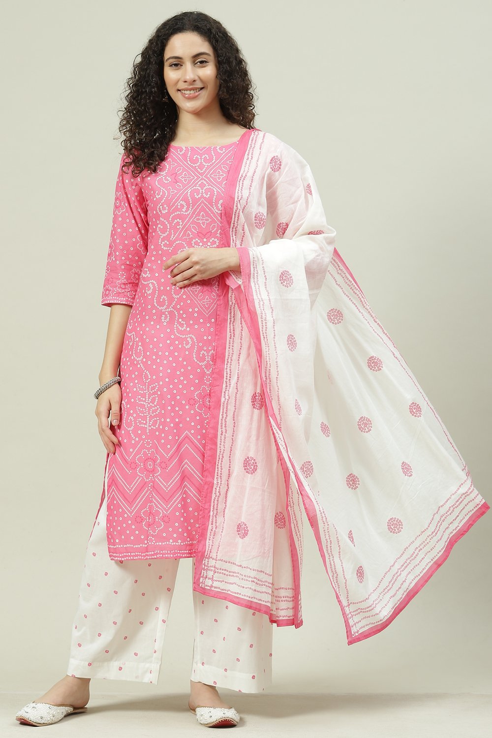 Aqua Blue and White Cotton Straight Suit Set image number 0