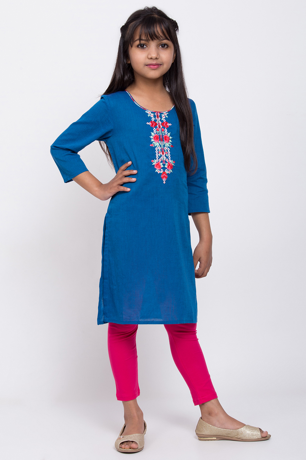 Blue Cotton Straight Kurta Legging Suit Set image number 0