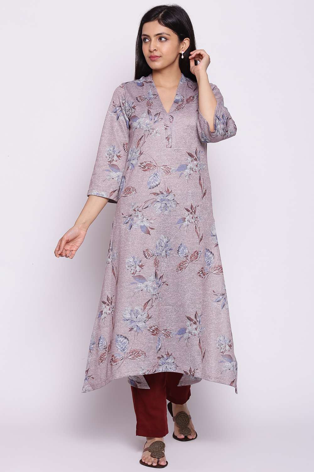 Blush Pink Straight Woolen Printed Kurta image number 0