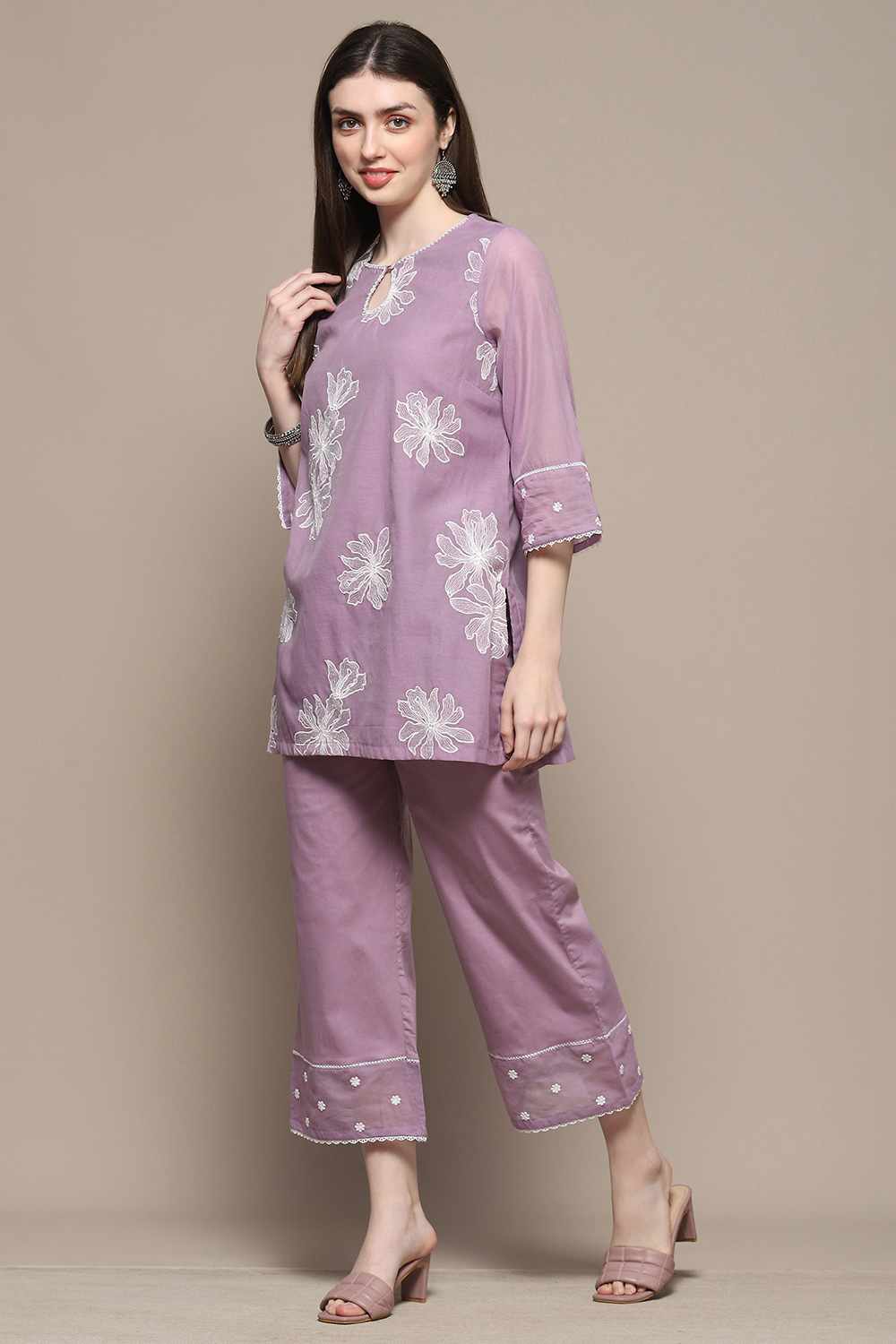 Lilac Polyester Straight Kurta Set image number 3