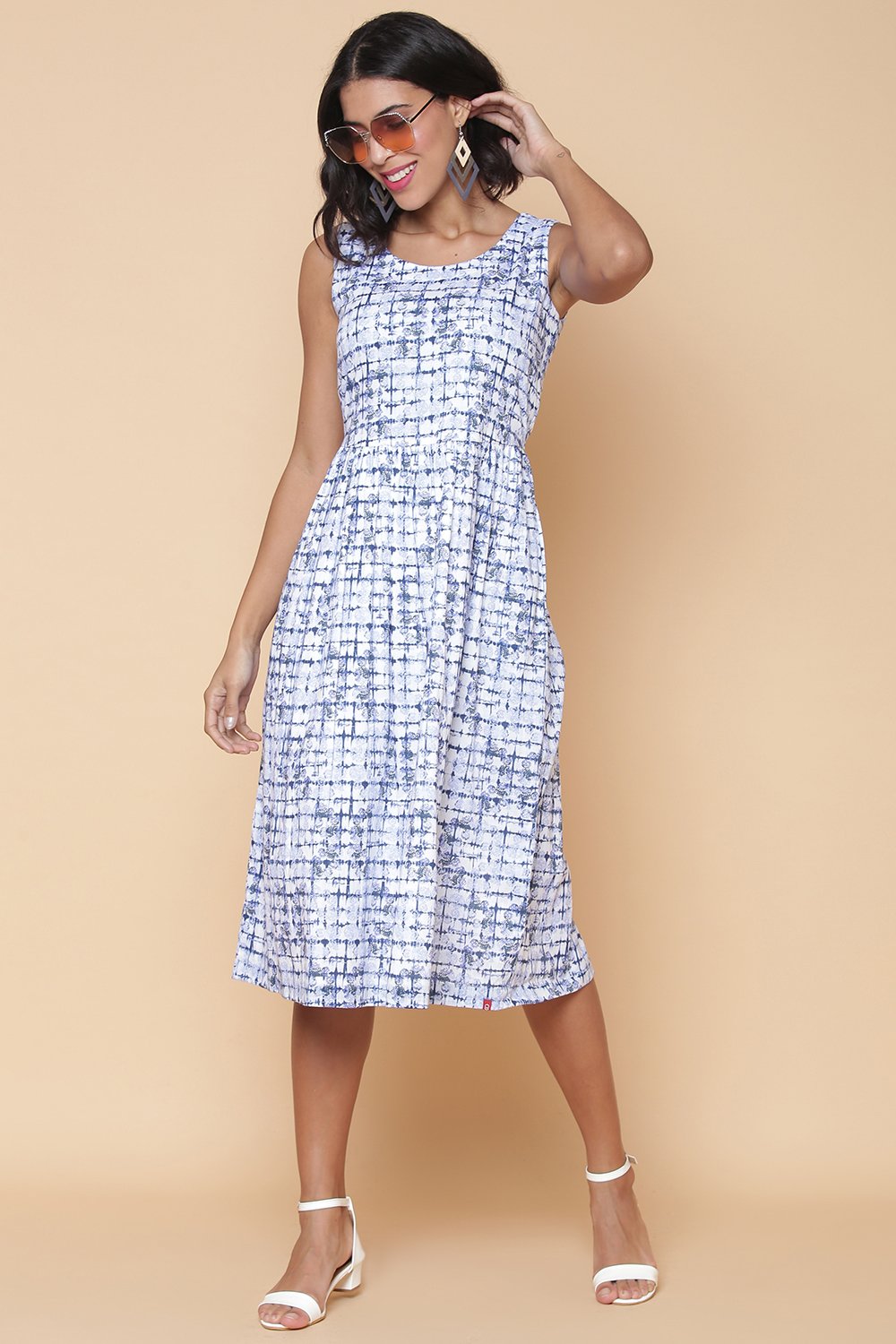 White Cotton Indie Mickey Printed Dress image number 2