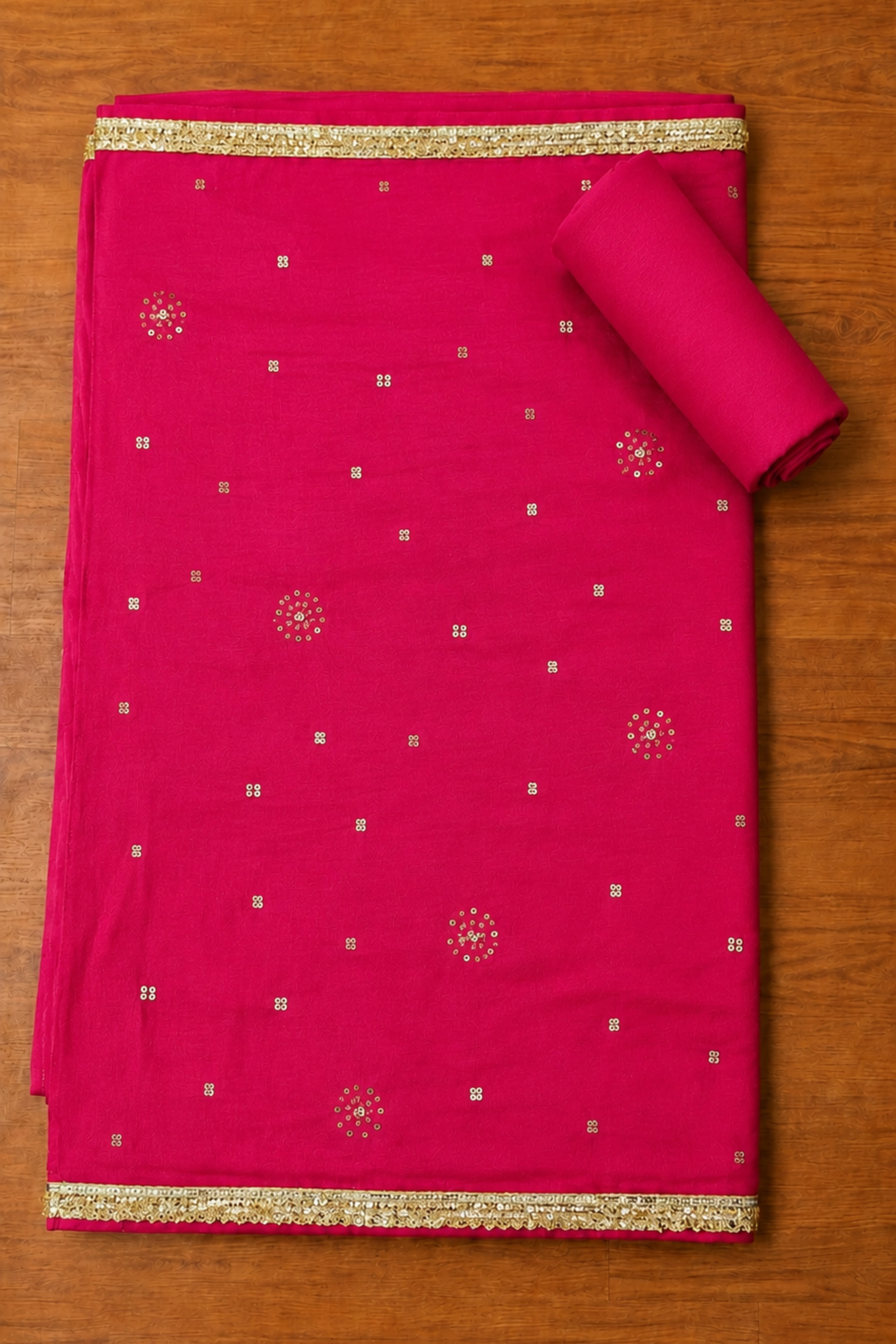 Pink Chanderi Embroidery With Rajasthani Lehriya Print Unstitched Suit Set image number 3