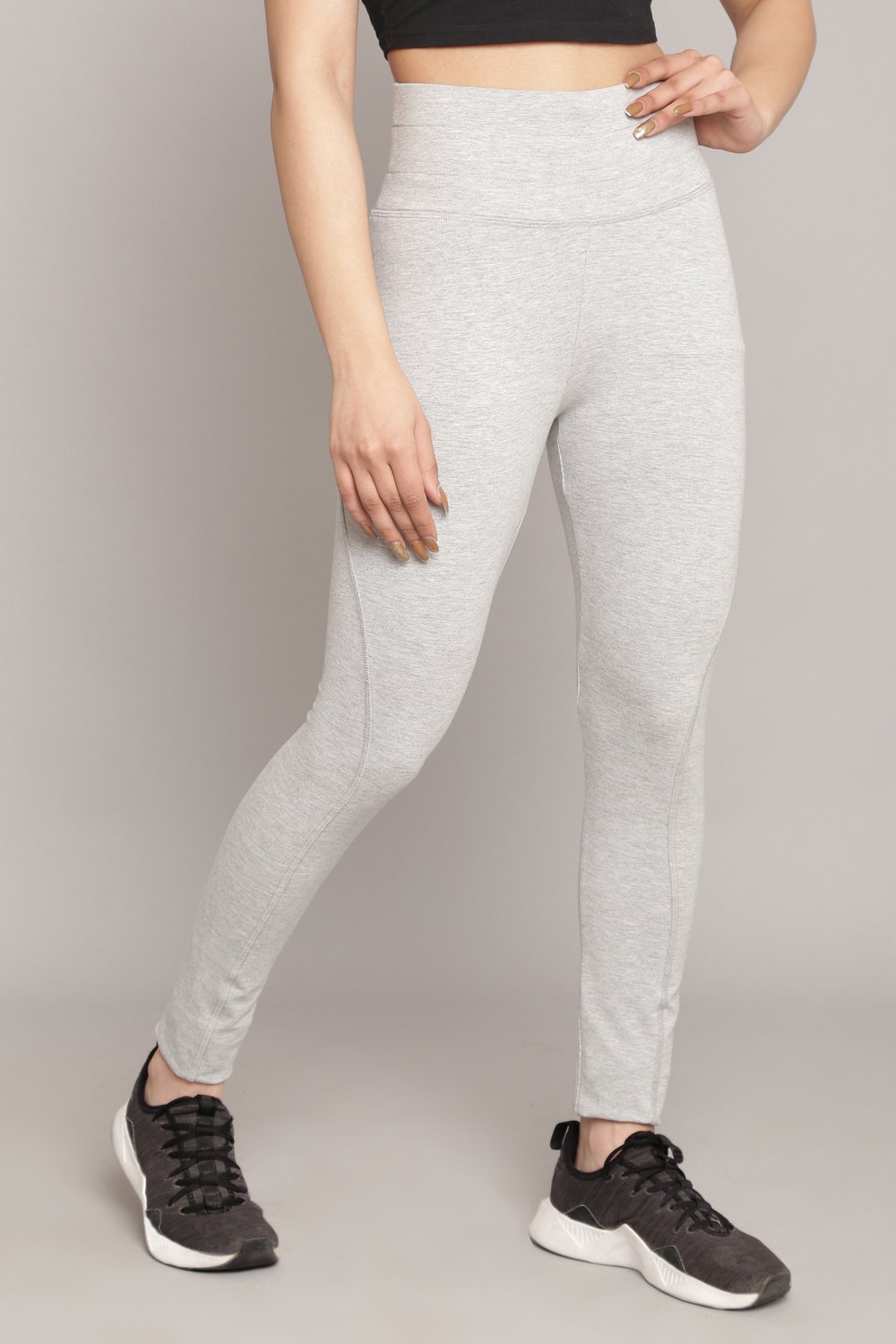 Light Grey Knitted Cotton Blend Leggings image number 3