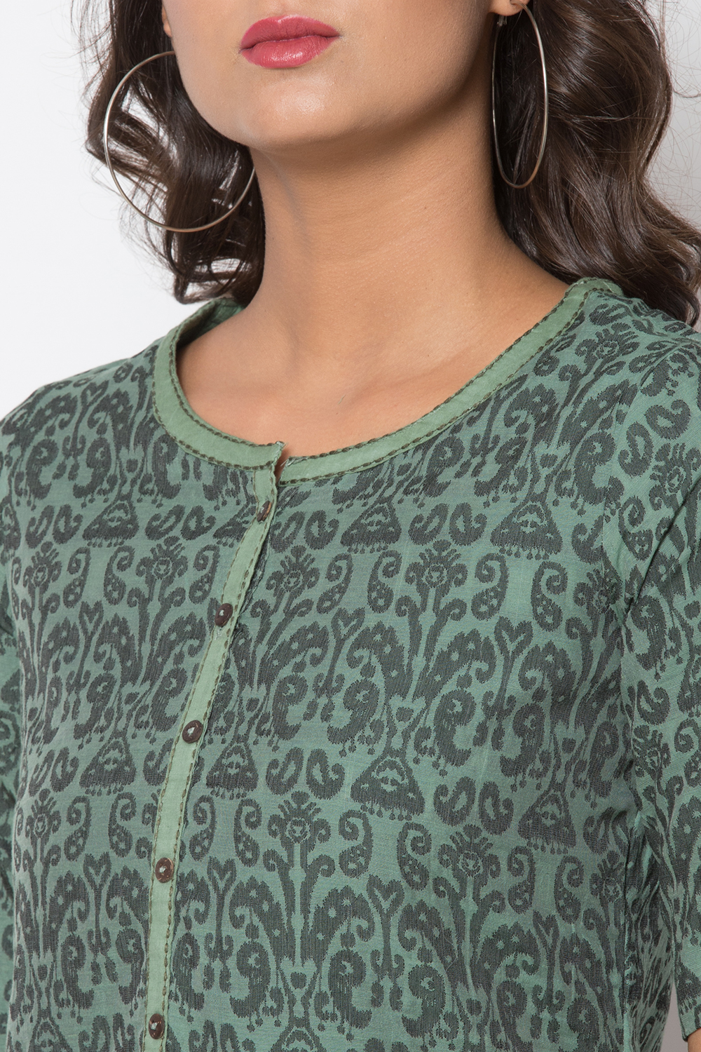 Green Cotton A-Line Yarndyed Kurta image number 1