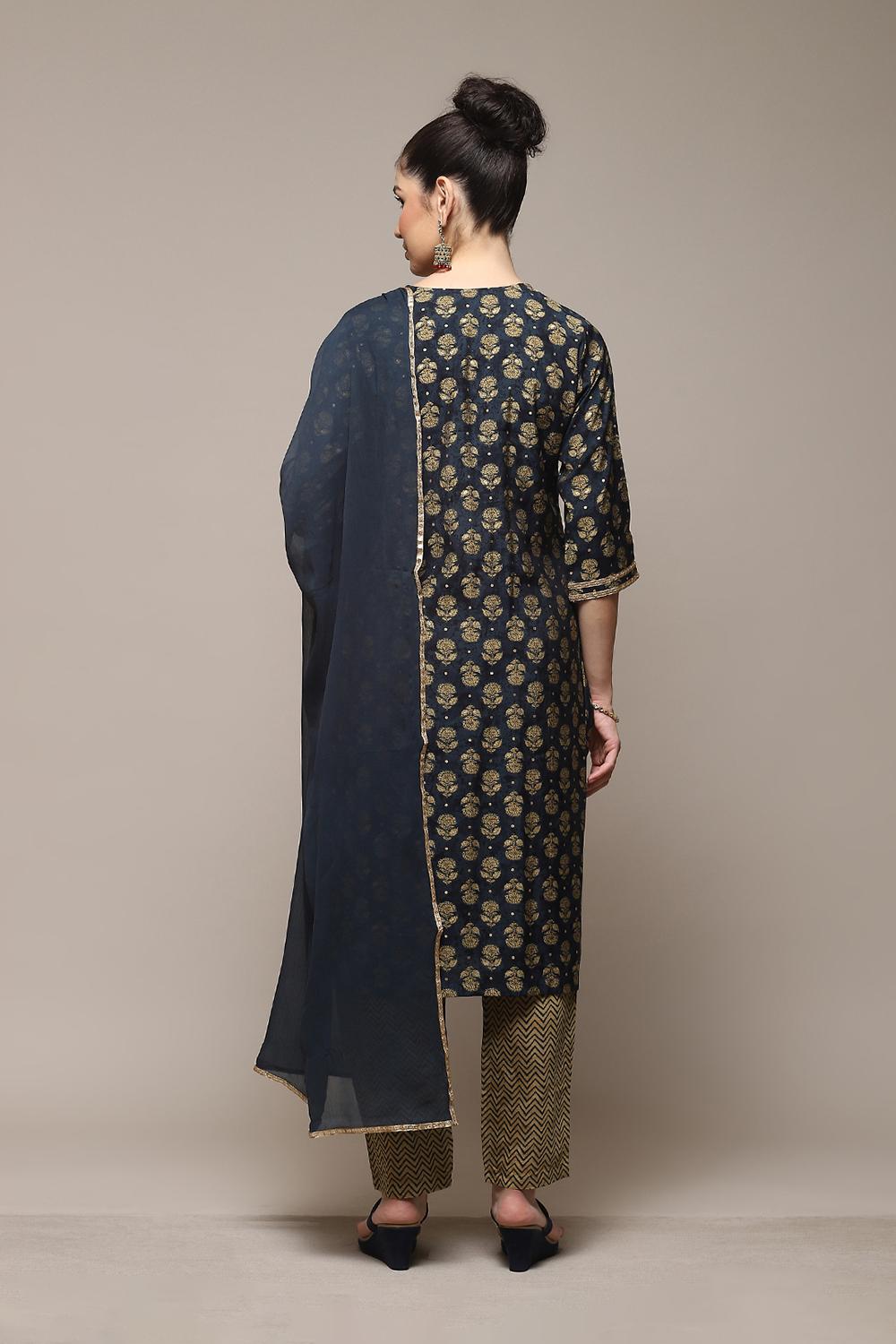 Indigo Modal Blend Straight Kurta Pants Suit Set image number 4