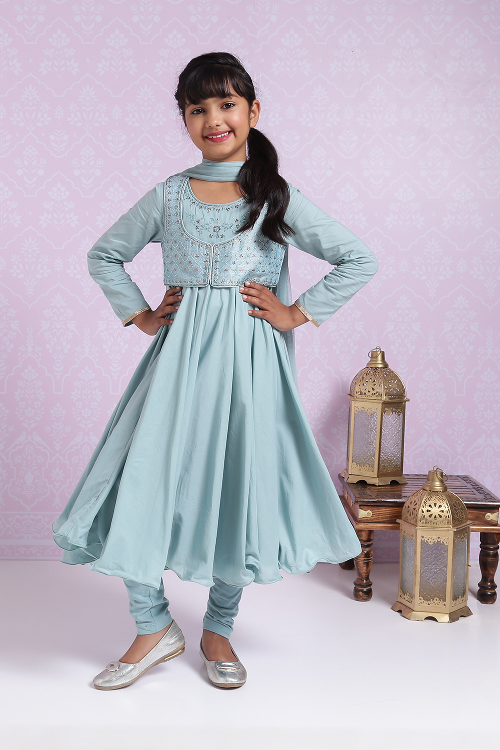 Sea Blue Poly Viscose Anarkali Suit image number 0