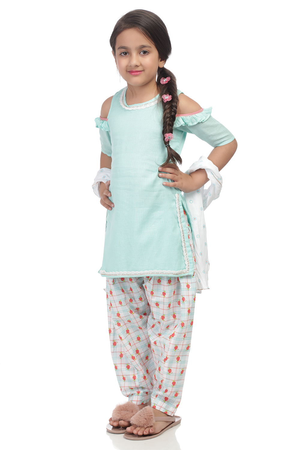 Turquoise Straight Cotton Kurta Salwar Suit Set image number 3