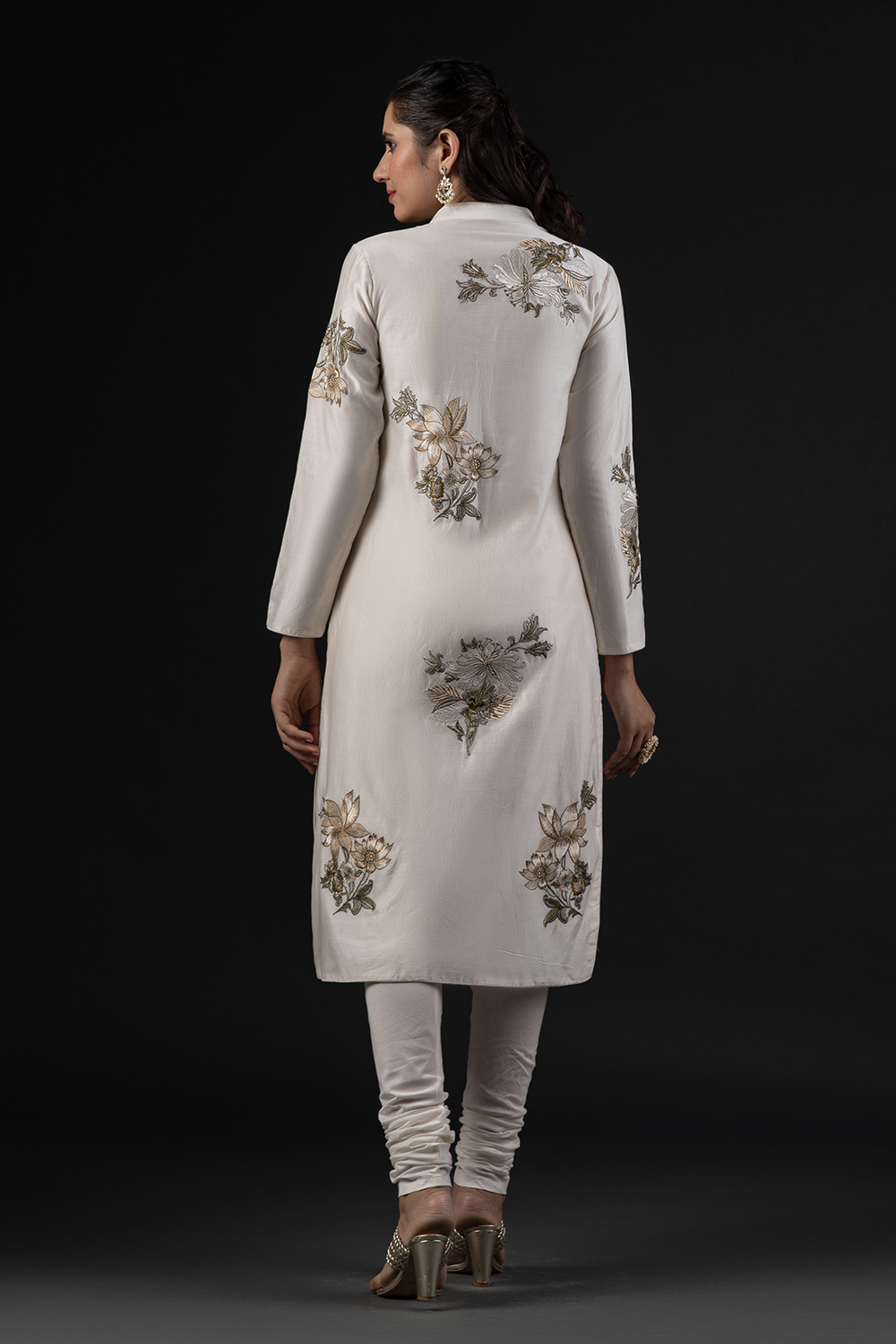 Ivory Cotton Silk Straight Printed Suit Set image number 5