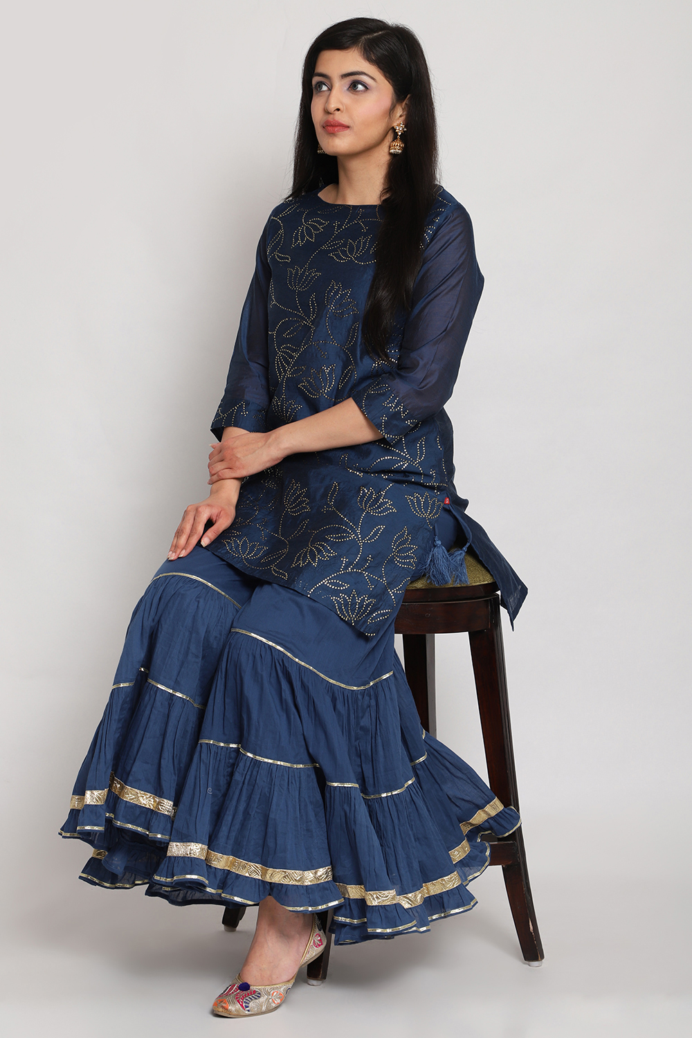 Blue Art Silk Short Yarndyed Kurti image number 3