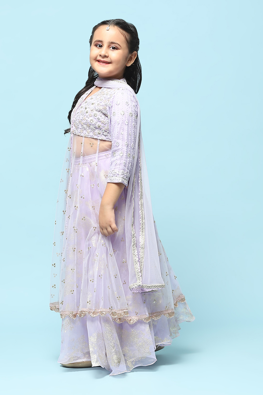 Light Pink Nylon Kalidar Kurta Lehenga Set image number 4